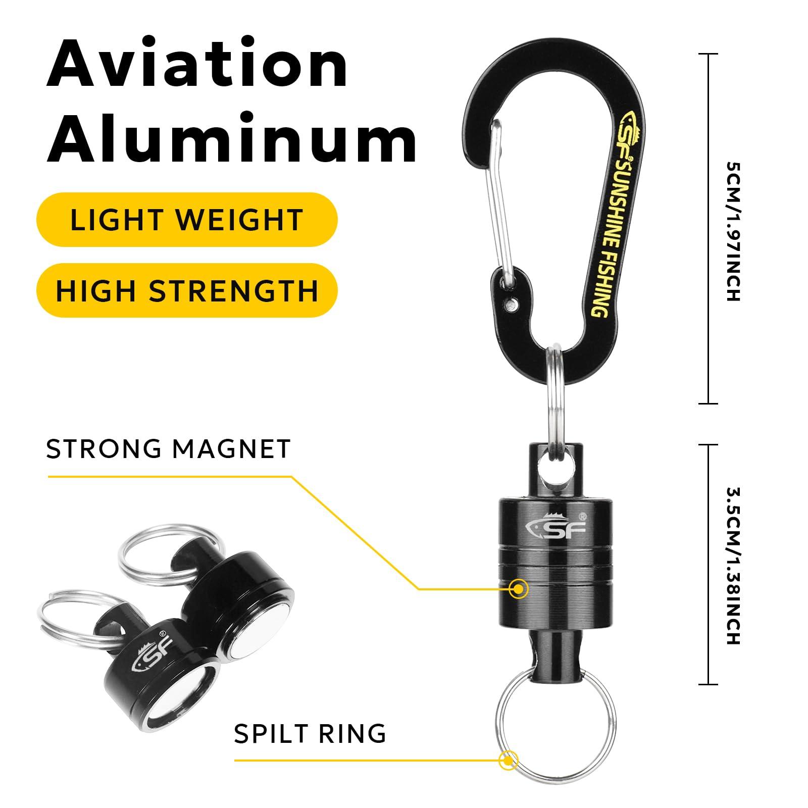 SF SF Strongest Magnetic Release Holder Keychain Fly Fishing Net Retractor Magnet Clip with Coiled Lanyard Carabiner - Black