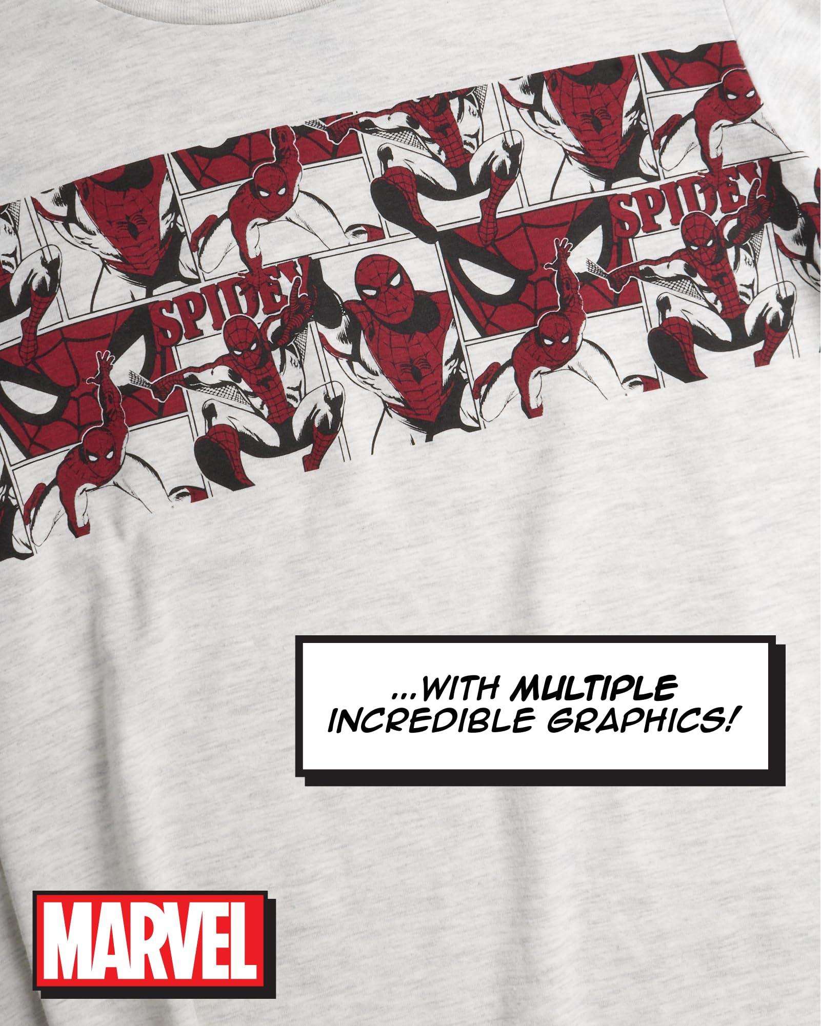 Marvel Marvel Spiderman Boys Shirts - 3 Pack Avengers Spidey and Friends Long Sleeve Graphic Tees for Toddler Little Boys and Kids, Size 10, Cream/Grey/Red Marvel