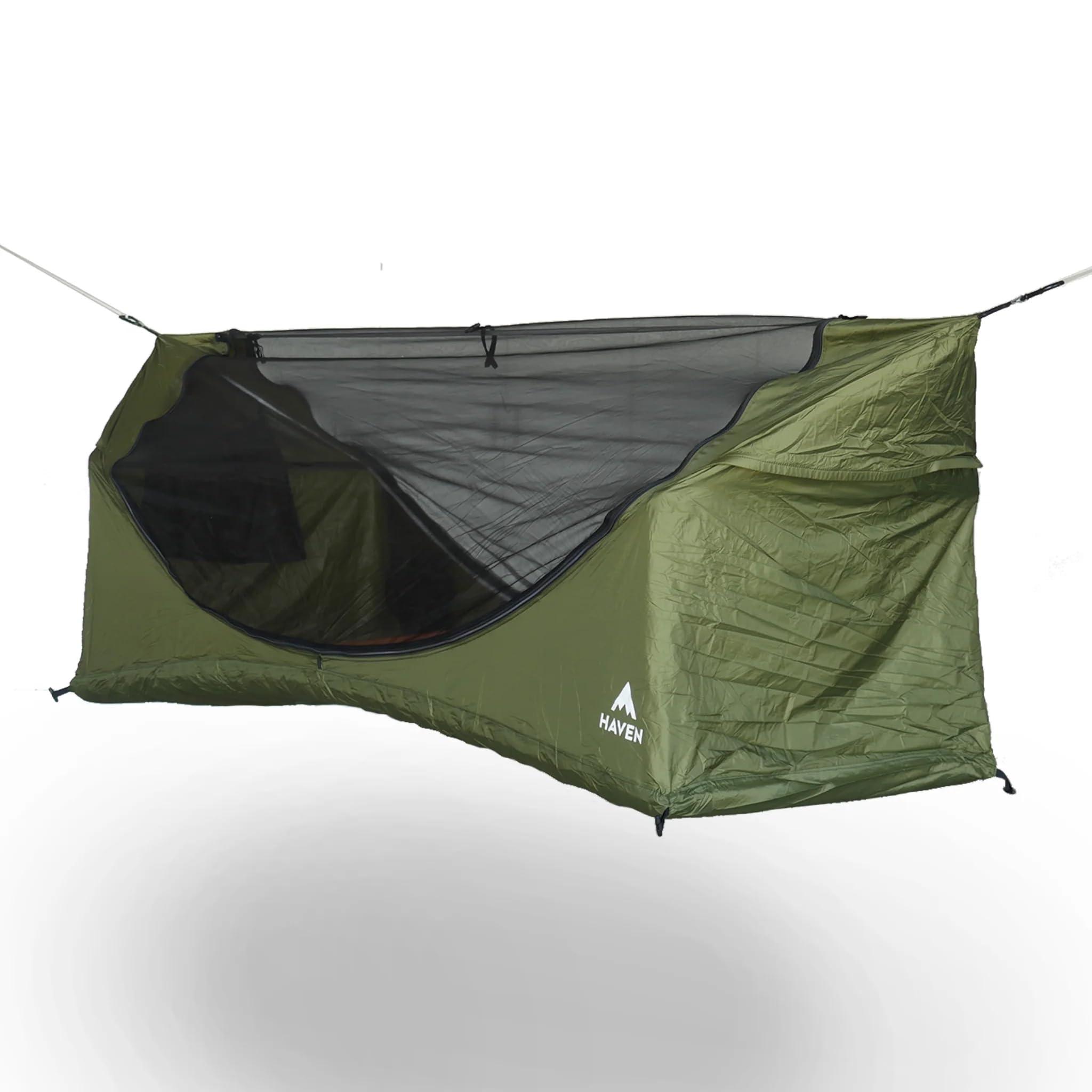 Haven Tents Haven Tent XL Lay Flat Hammock Tent - Waterproof Tent & Camping Hammock with Mosquito Net - Includes Insulated Pad and Rainfly - 80"x30" (Forest Camo)