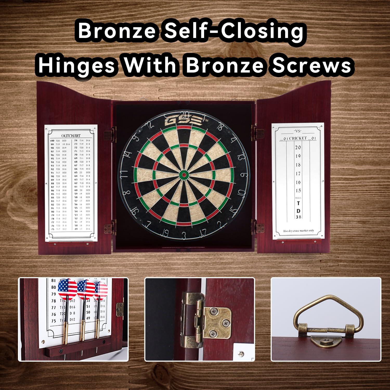 GSE Games & Sports Expert GSE Games & Sports Expert Professional Solid Wood Classic Dartboard Cabinet with Sisal/Bristle Dartboard, Scoreboard, and 6 Steel Tip Darts, Easy Assembly Complete with All Accessories (Deluxe Cherry)