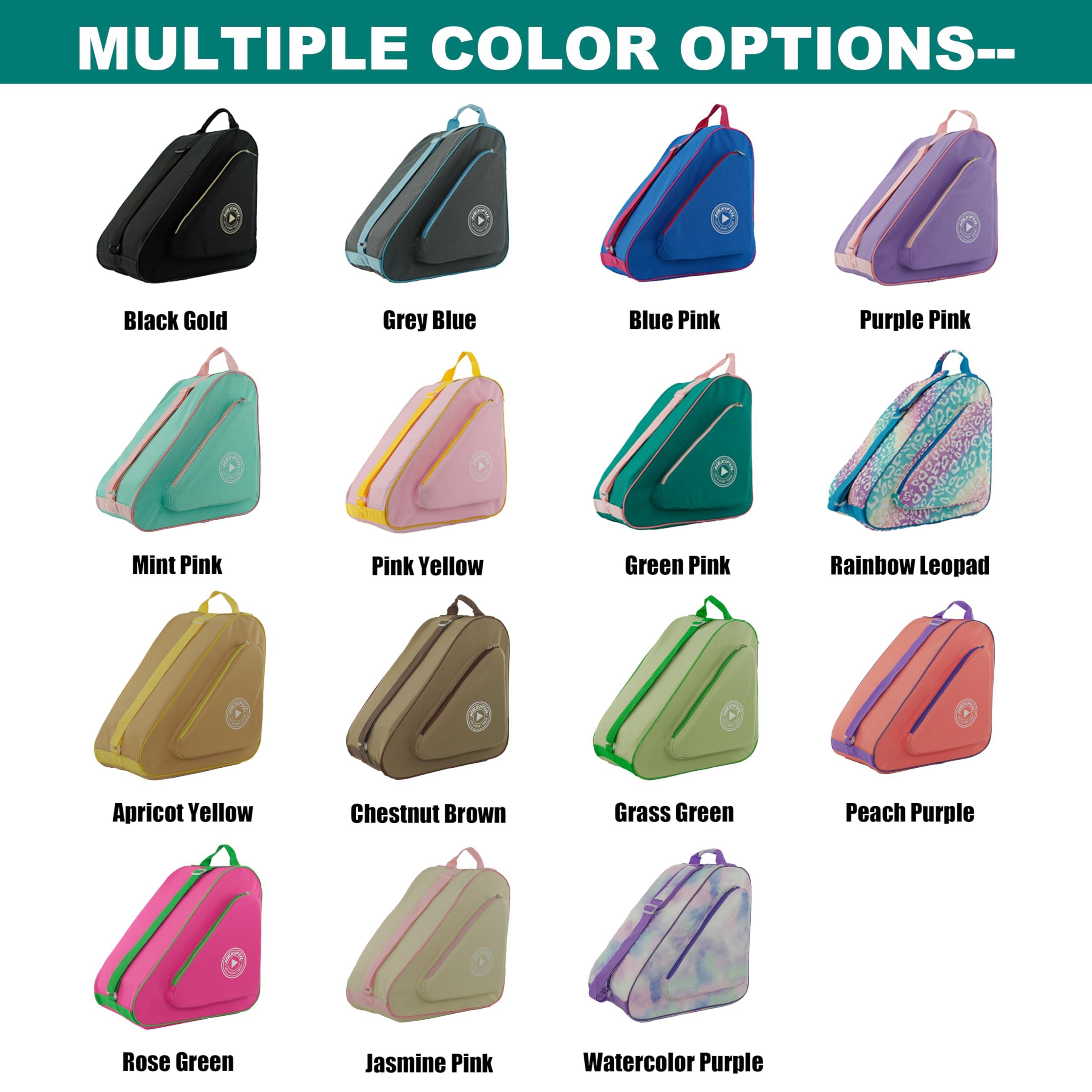 HEXIFUL HEXIFUL Skate Bag to Carry Ice Skates, Inline Skates, Roller Skates and Quad Skates for Both Kids and Adults (Green/Pink)