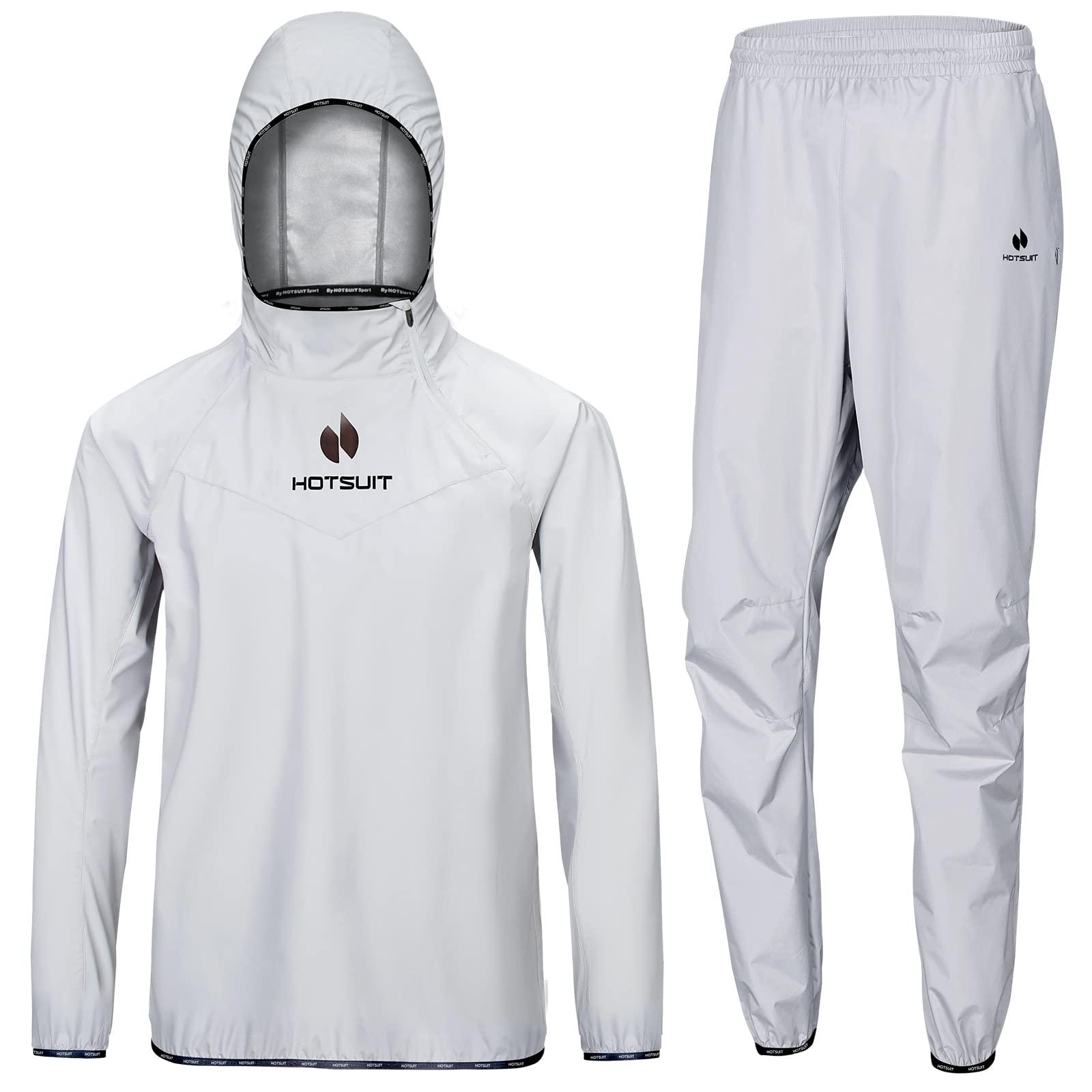 HOTSUIT HOTSUIT Sauna Suit for Men Sweat Sauna Jacket Pant Gym Workout Sweat Suits, Light Gray, XL