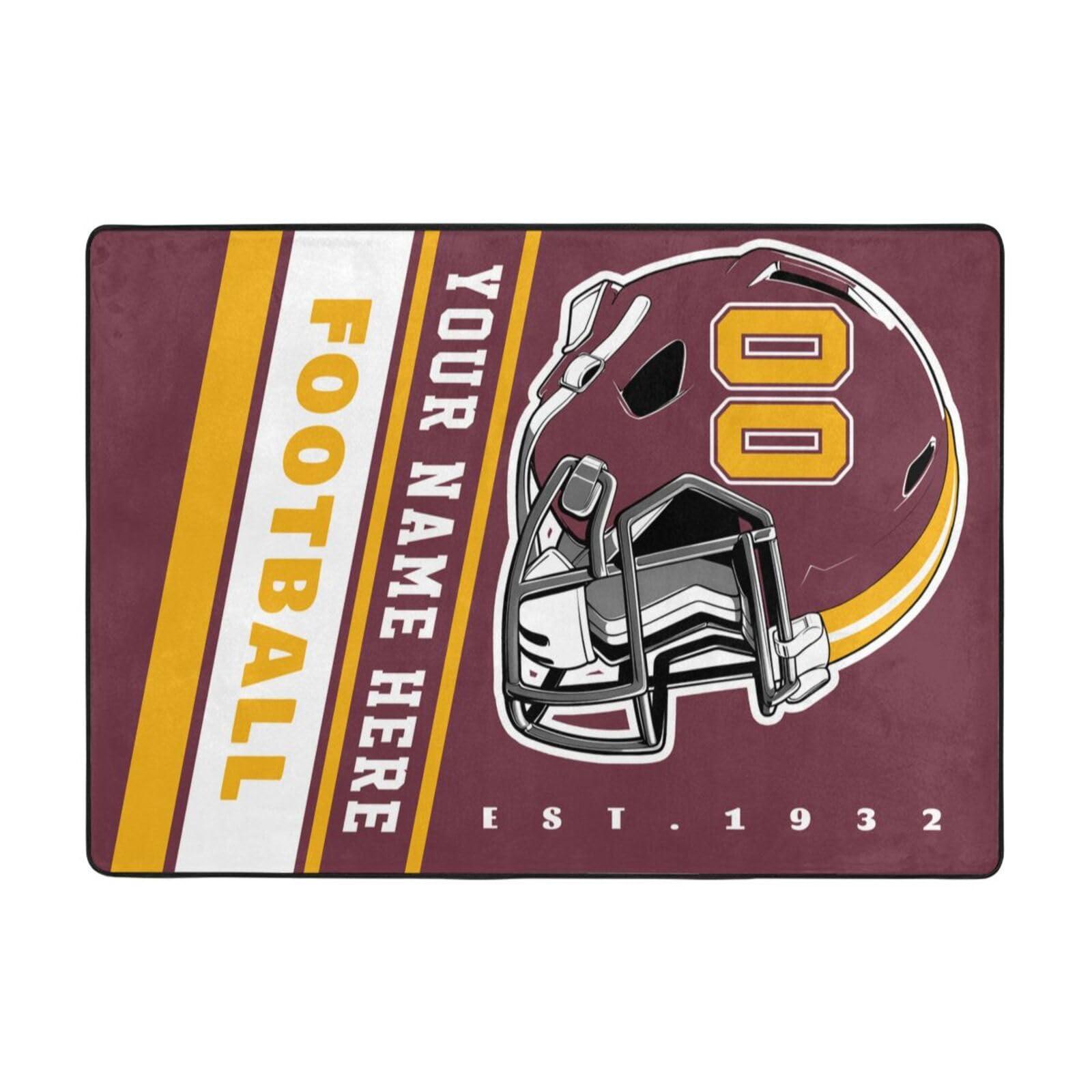 RIAWARME Custom Football Rug for Bedroom Personalized Area Rugs with Name and Number Custom Football Carpet Gifts for Fans Men Women