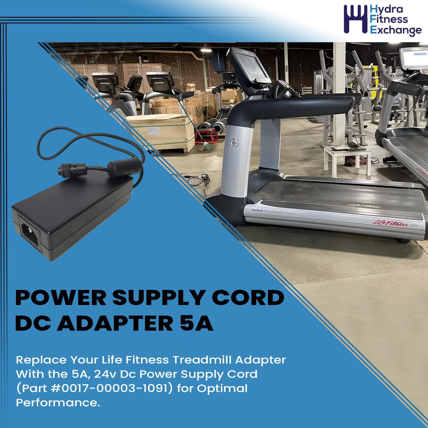 Hydra Fitness Exchange Power Supply Cord DC Adapter 5A, 24V 0017-00003-1091 Work W Life Fitness Treadmill