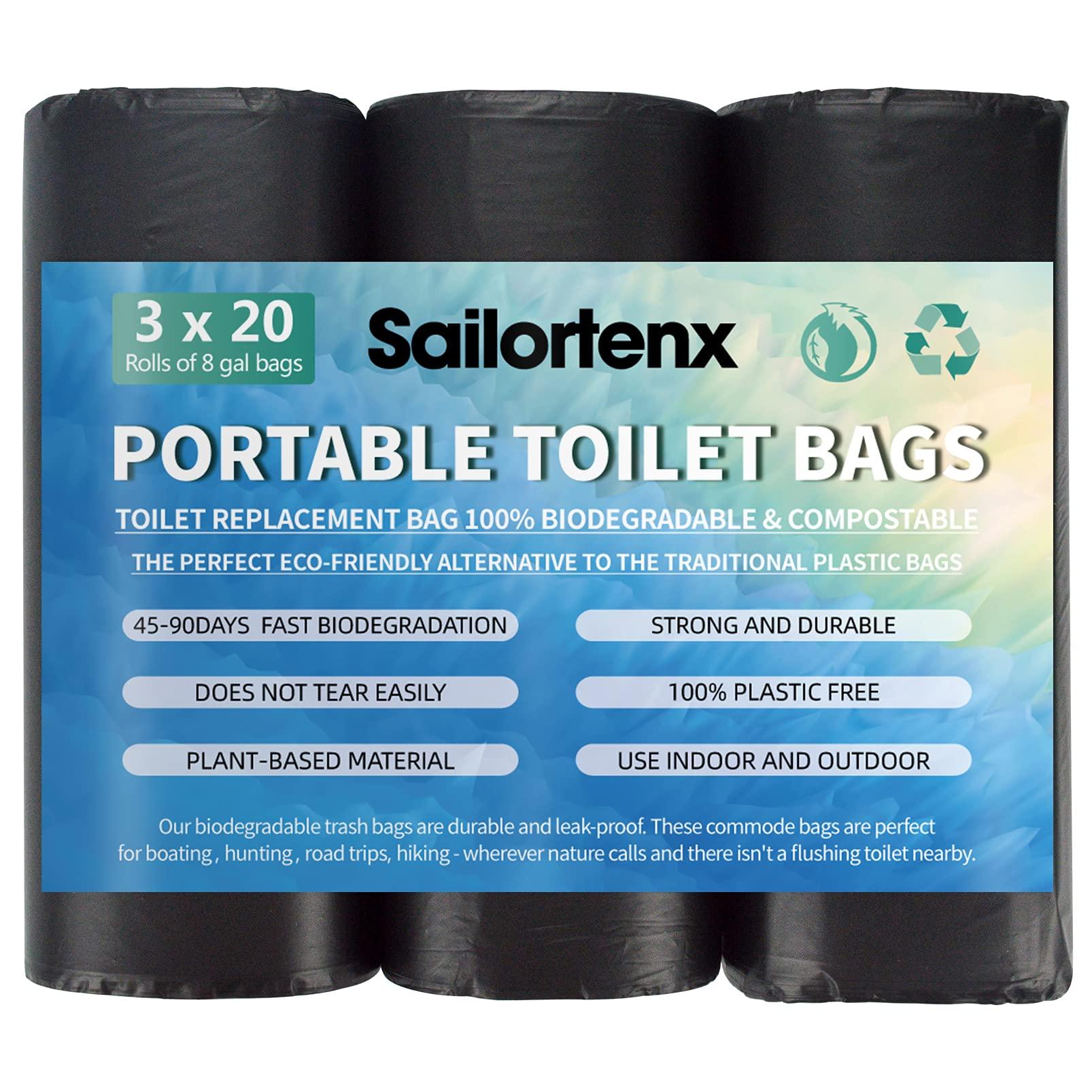 Sailortenx Sailortenx 60 Count 8 Gallon Biodegradable Compostable Portable Toilet Bags, 100% Plant-Based, No Leaks, Disposable, Perfect for Camping, Hiking, Boating, Hunting