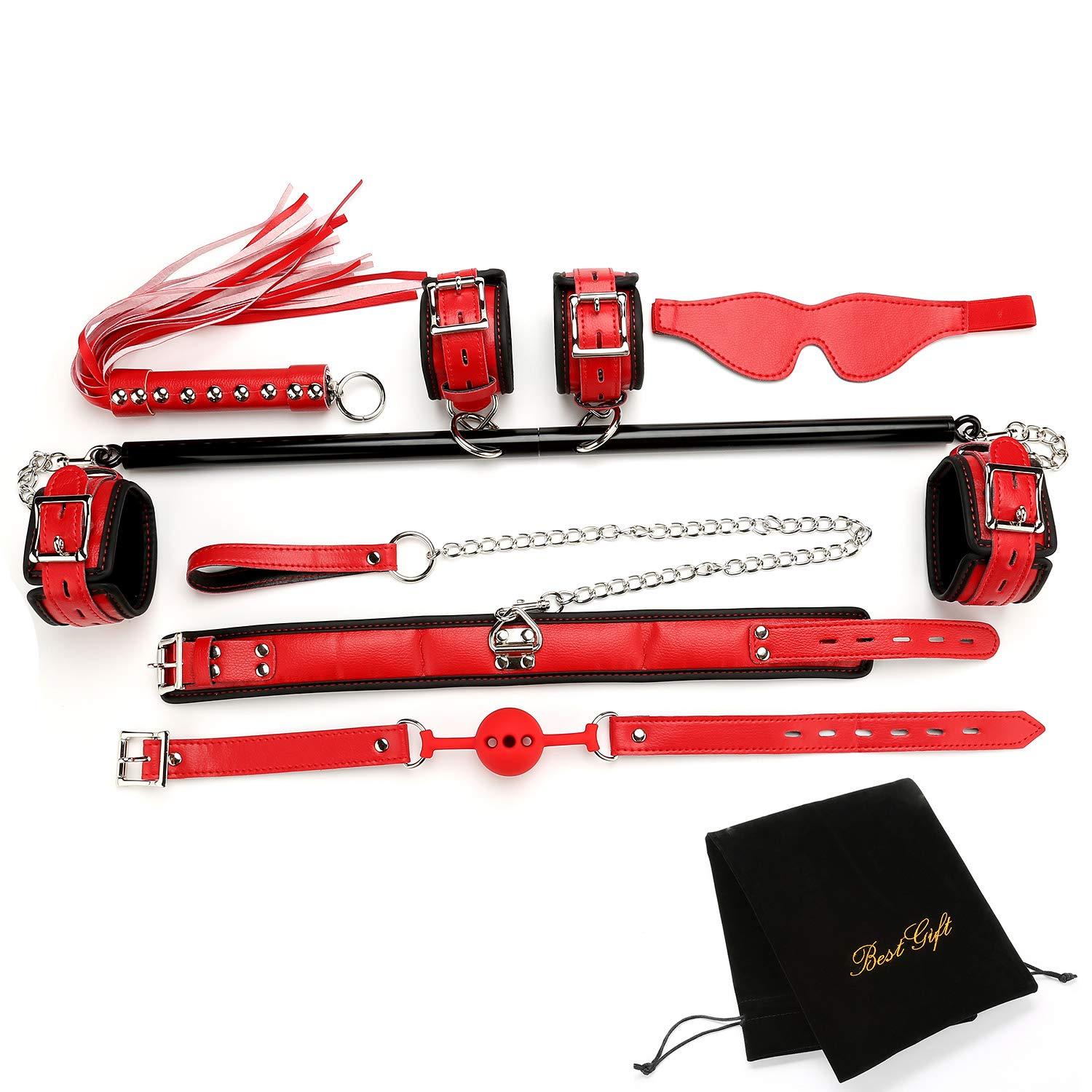 EXREIZST EXREIZST Adjustable Expandable Black Spreader Bar with Red Leather Straps Sports Exercise Training System Set Kit