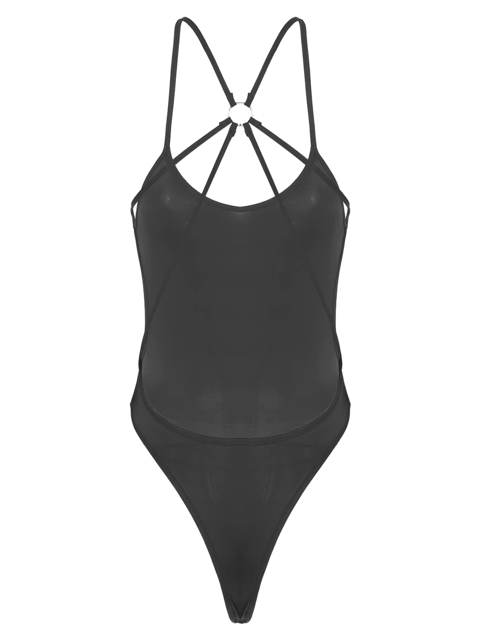 Yihuimin Yihuimin Women's Translucent Sheer When Wet Swimsuit One Piece Monokini Swimwear Bathing Suit Black Large