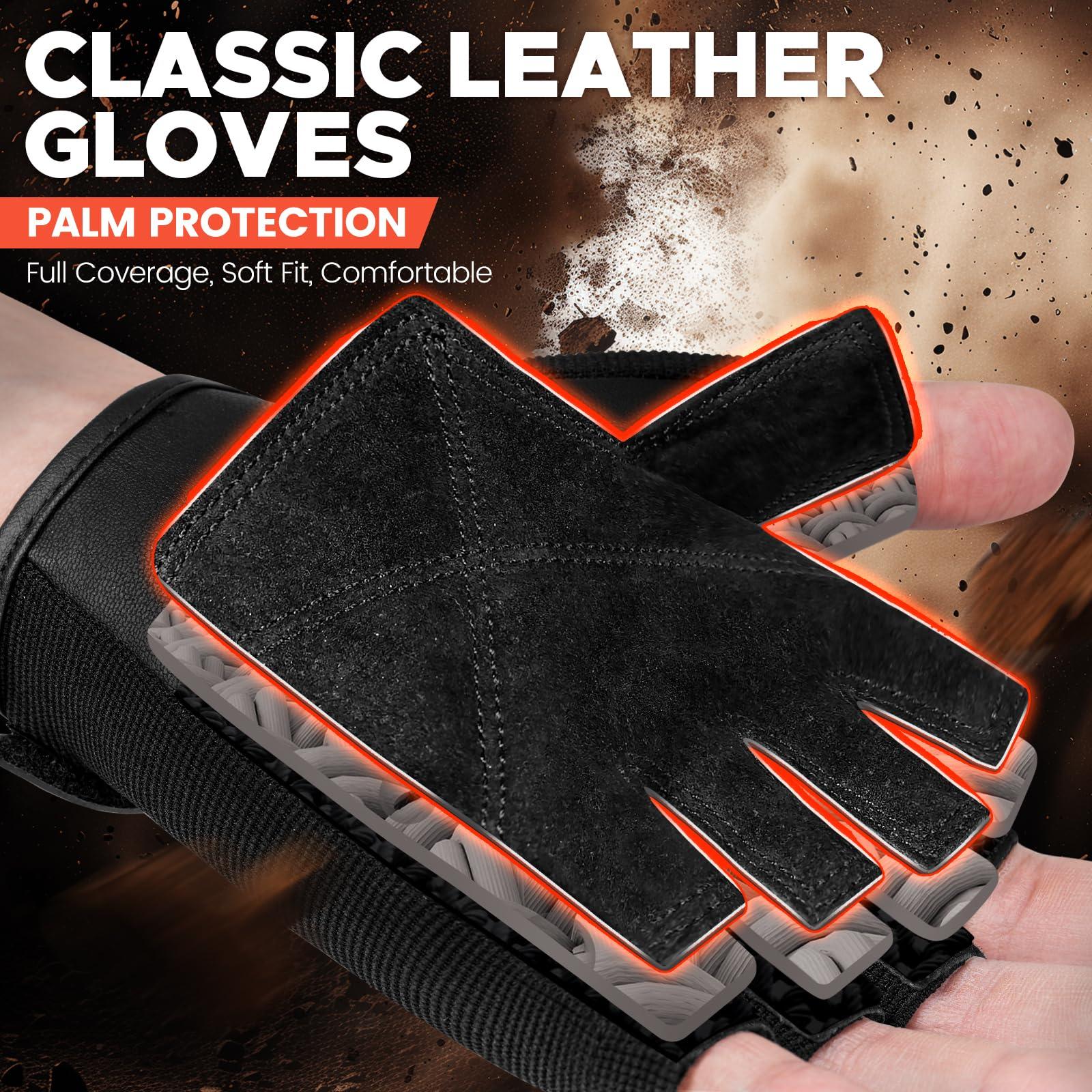 BEACE BEACE Weight Lifting Gym Gloves with Anti-Slip Leather Palm for Workout Exercise Training Fitness and Bodybuilding for Men & Women