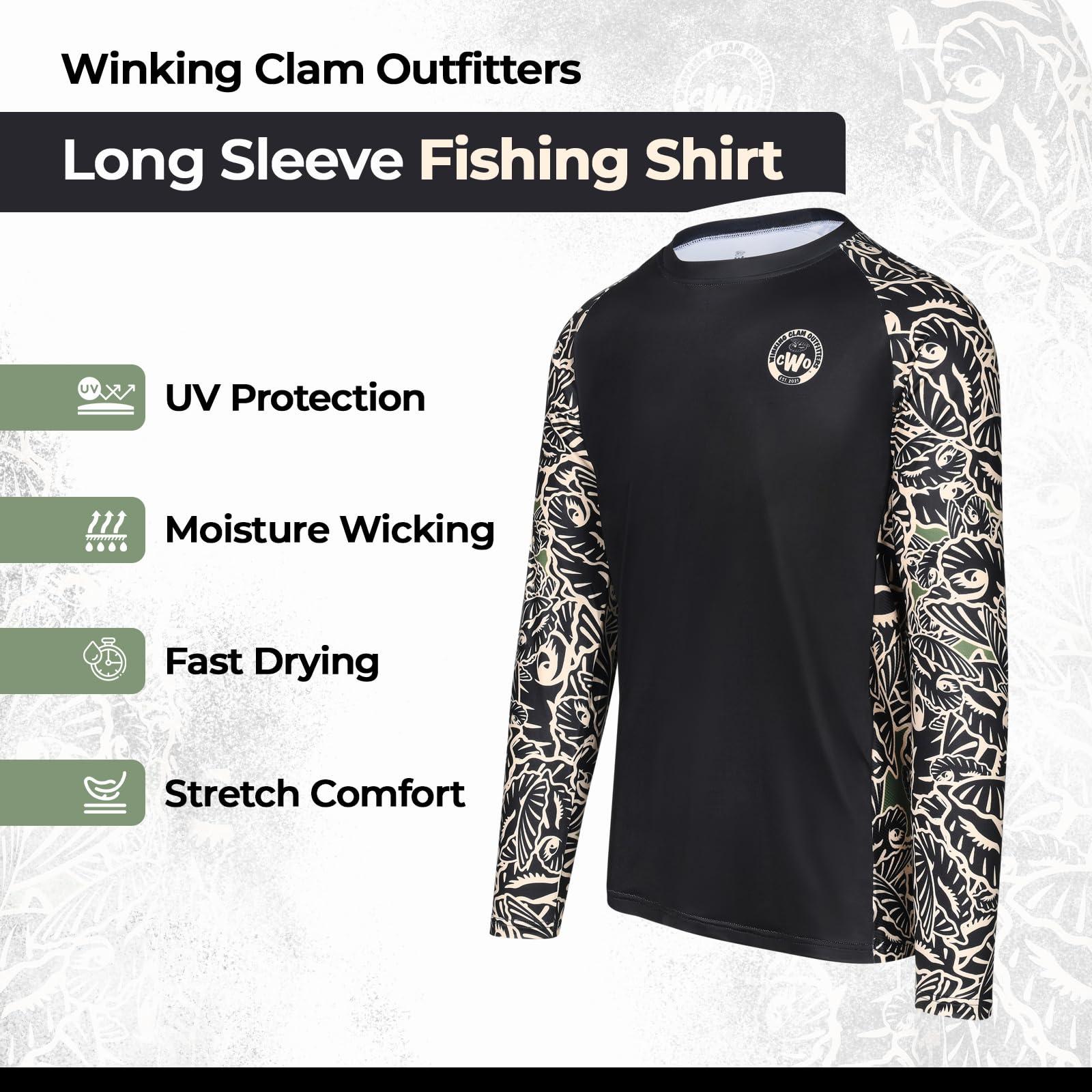 Winking Clam Outfitters Fishing Gear Fishing Shirt Mens Fishing Shirts for Men Long Sleeve - Fishing Gifts for Men - Fishing Clothes for Men Vented Sunproof SPF UPF 50 Fishing Apparel UV Protection Fishing T Shirts - Medium