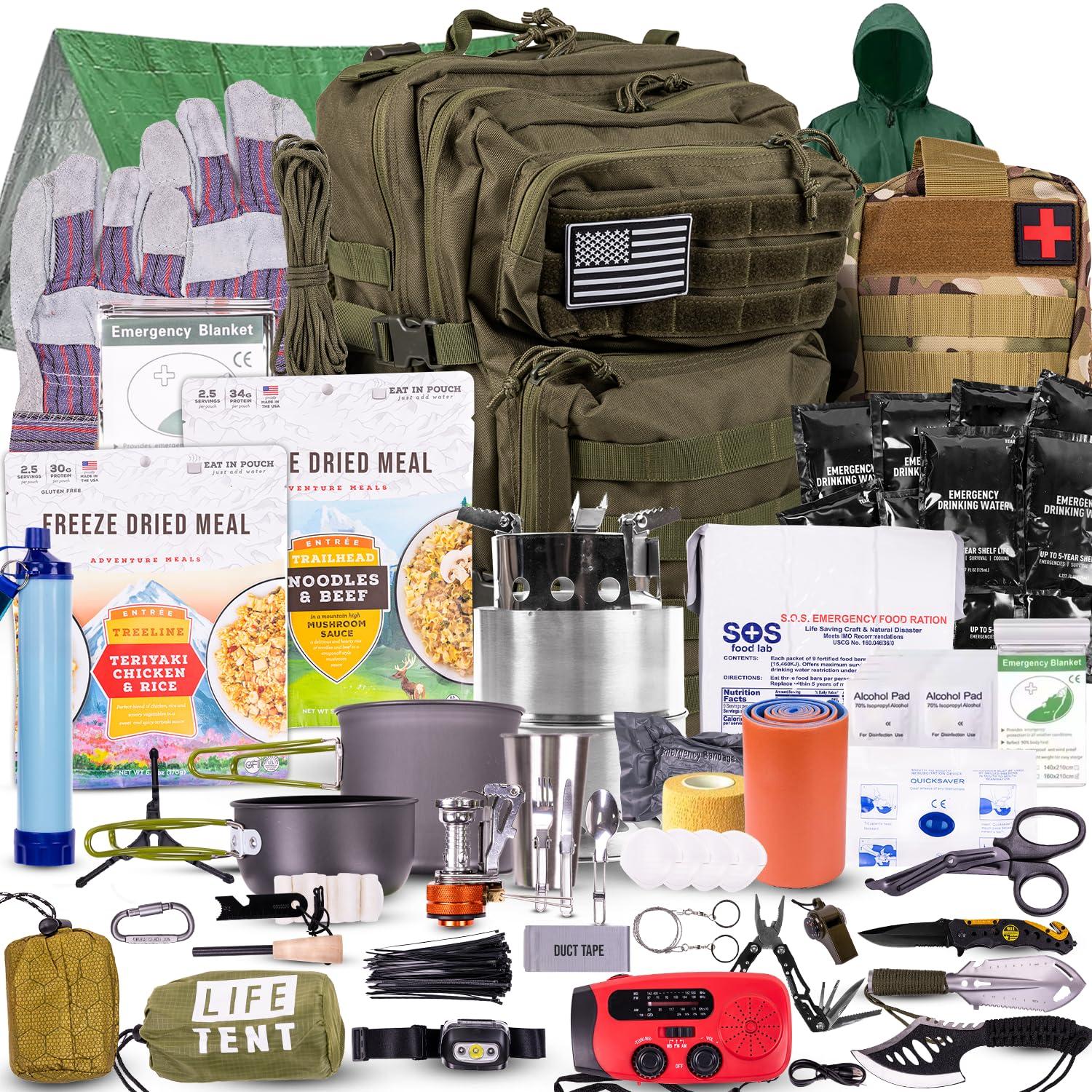 TacPreps 72-Hour Survival Kit | 45L Bug Out Bag | Survival Gear with First Aid, Water Filter, Food, Tools | Camping, Hiking, Outdoor Preparedness Equipment (1 Person (Lone Wolf Kit))