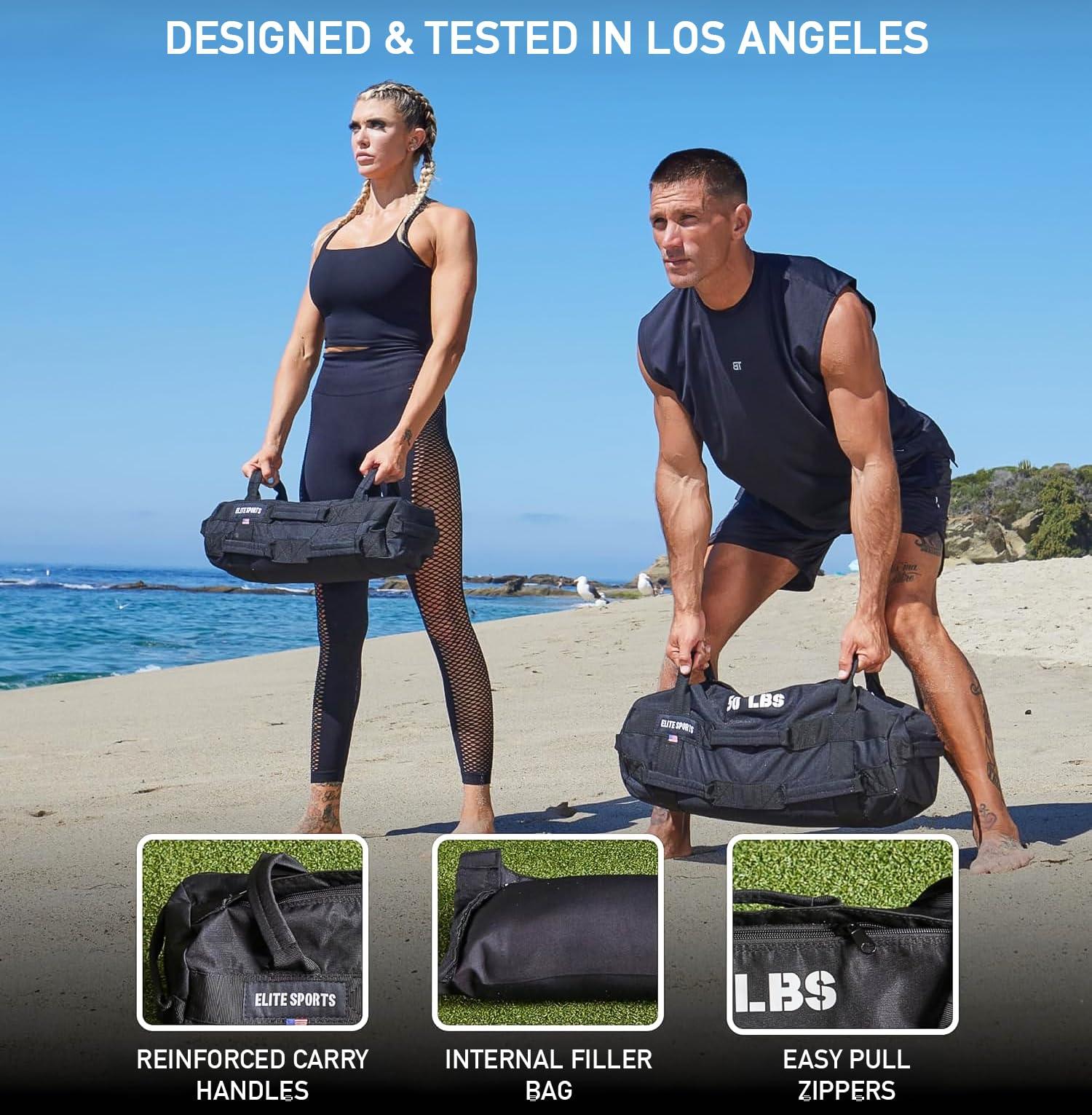 Elite Sports Elite Sports Workout Sandbag for Versatile, Intensive Core Muscles Fitness, Strength Training with Strategic Handle Placement (Unfilled)