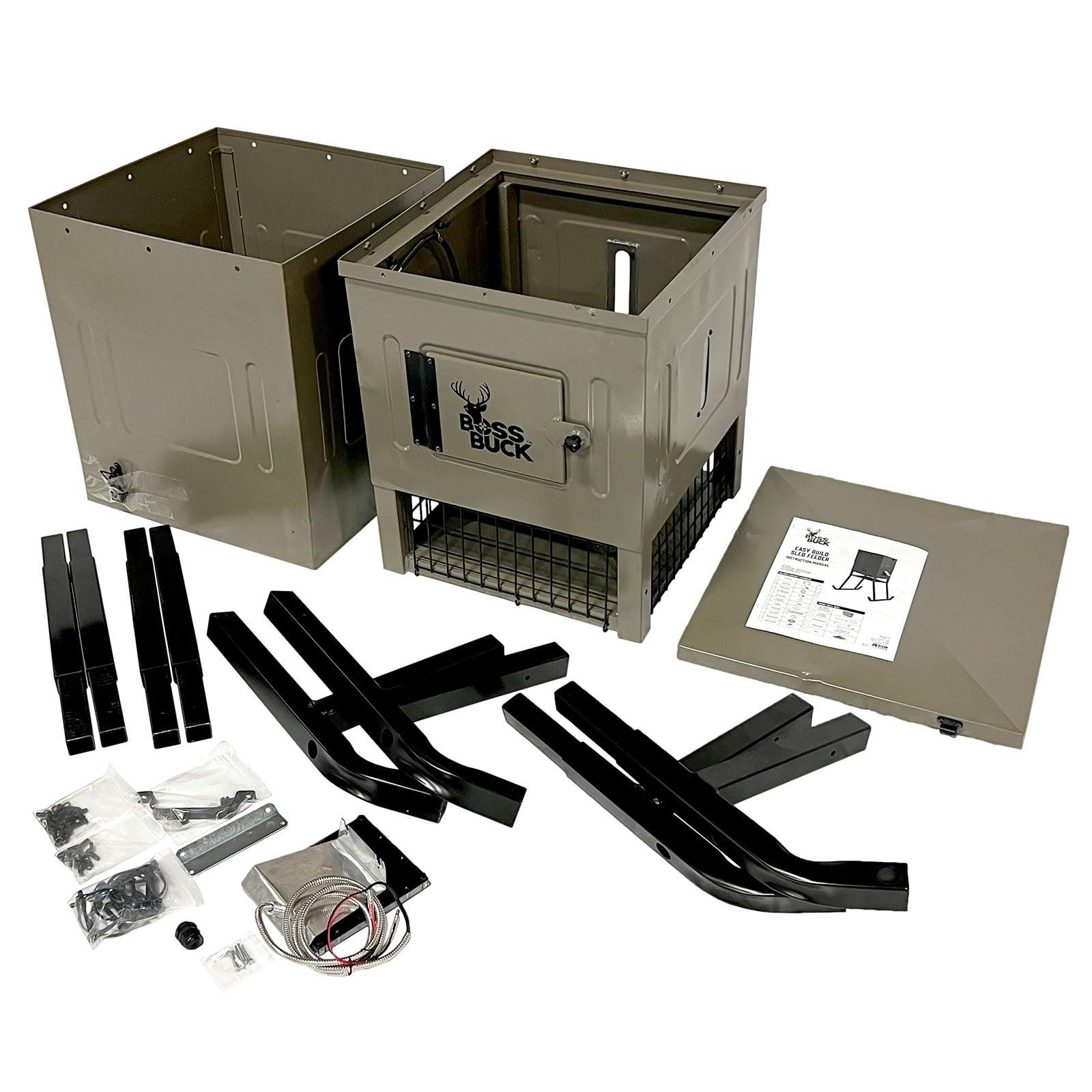 Boss Buck Boss Buck Stand & Fill Sled Feeder with Diverter Plate & Solar Panel | Easy Assembly Durable Steel Deer Hunting Varmint Guarded Programmable Automatic Game Feeder, 300LB