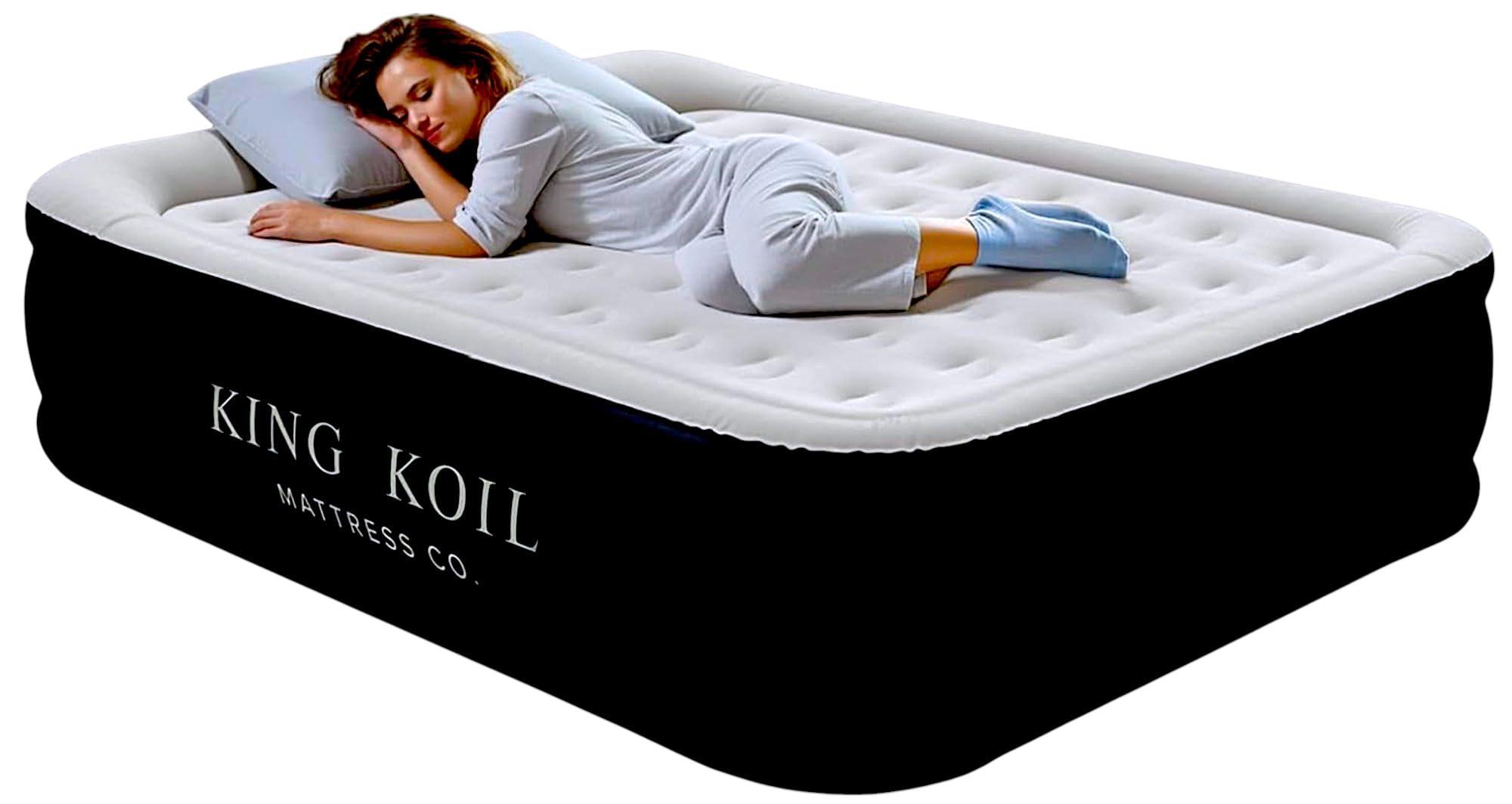 King Koil King Koil Pillow Top Plush Full Size Air Mattress with Built-in Pump for Home, Camping & Guests, 16" Inflatable Airbed Luxury Double High Adjustable Blow Up Bed, Waterproof, 1-Year Warranty