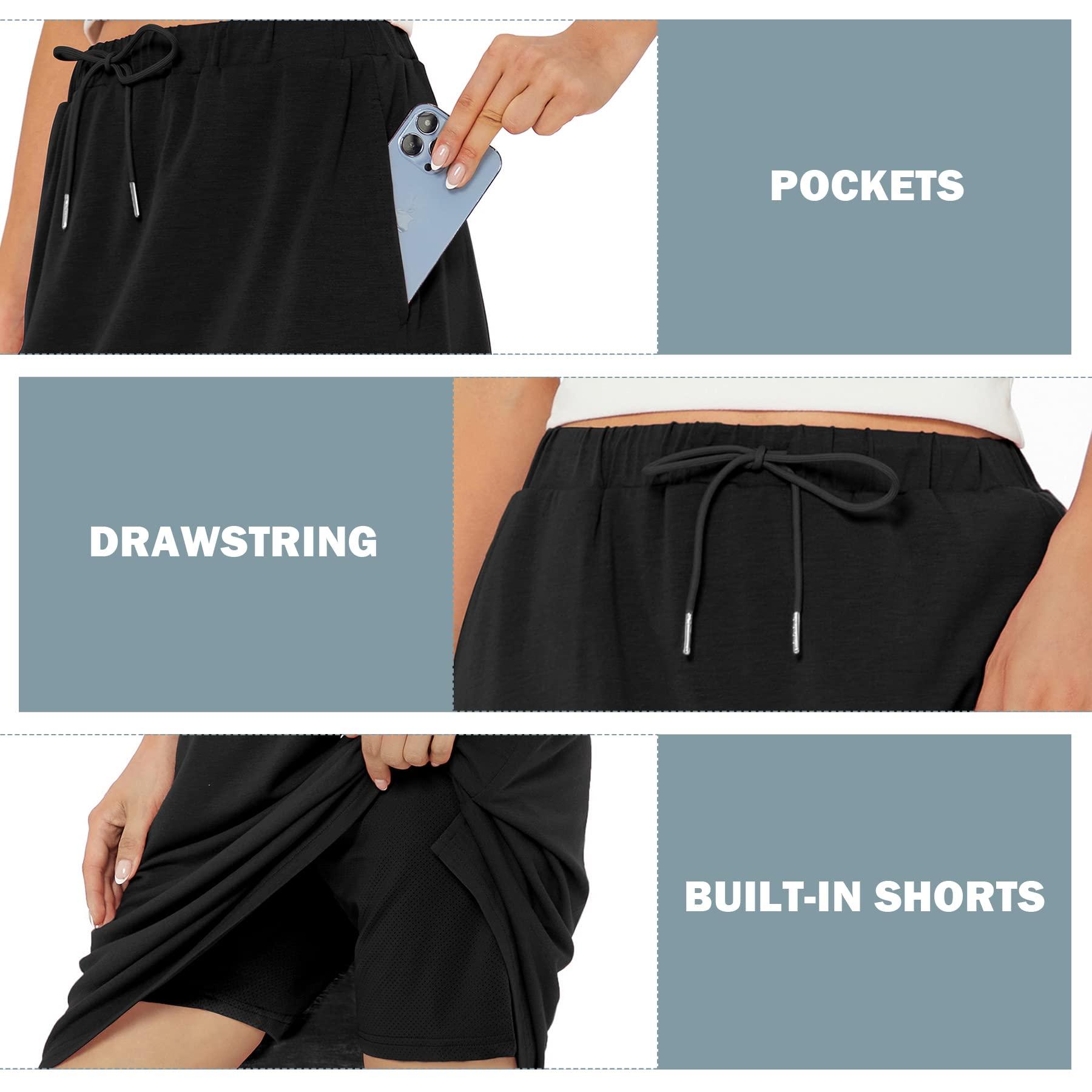 Zando Zando Tennis Skirts for Women with Pockets Athletic Knee Length Golf Casual Skorts Shorts Sports Drawstring Waist Skirt Navy Small