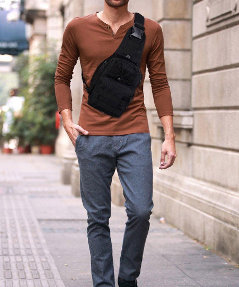 Rullar Rullar Small Hiking Daypack Sling Chest Bag Multifunctional Shoulder Messenger Crossbody Backpack Camping Pack Black