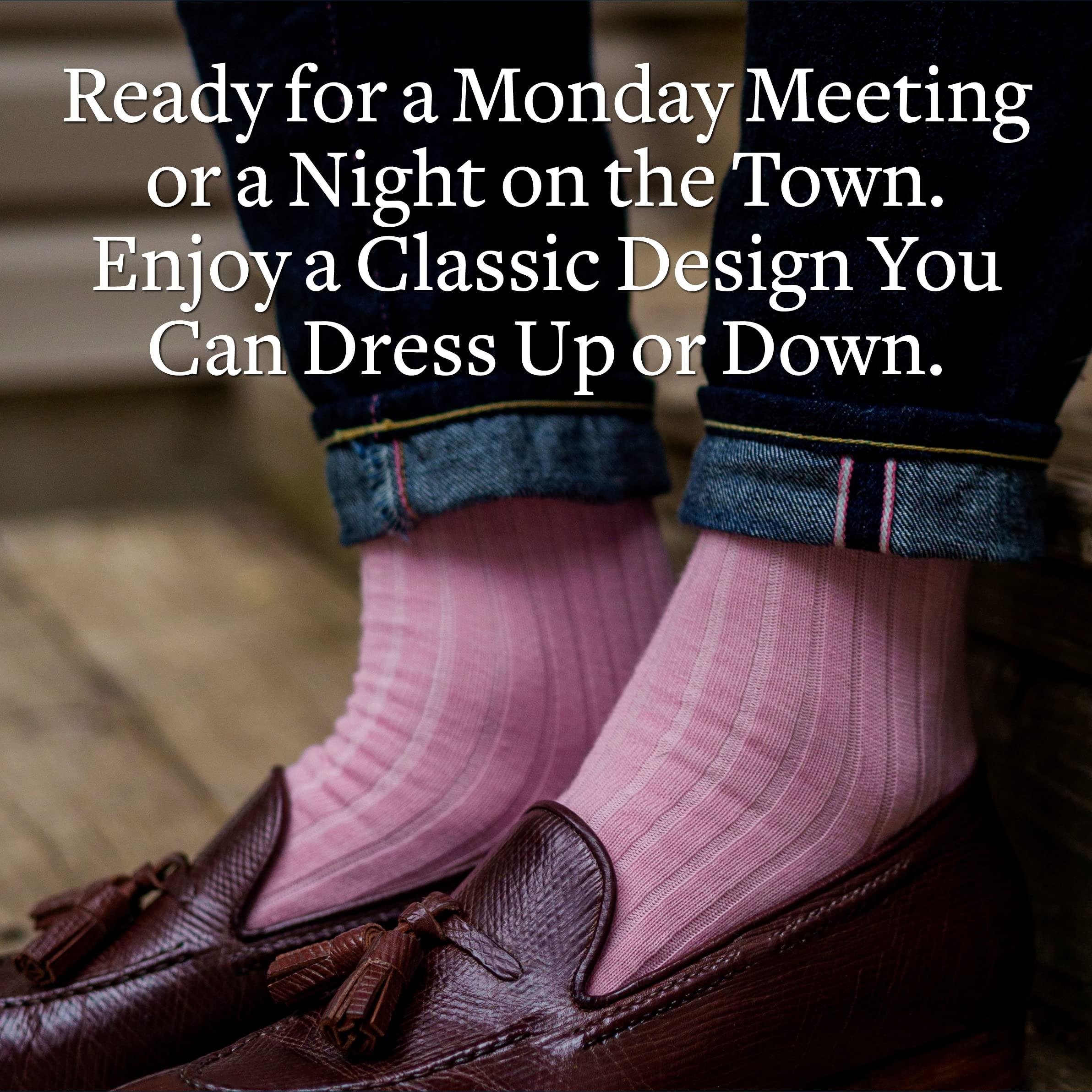 BoardroomSocks Merino Wool Dress Socks for Men Over-the-Calf, Ribbed Wool Dress Socks for Mens Size 8-12 Comfortable and Breathable Socks with Reinforced Heel and Toe by Boardroom Socks, Pink