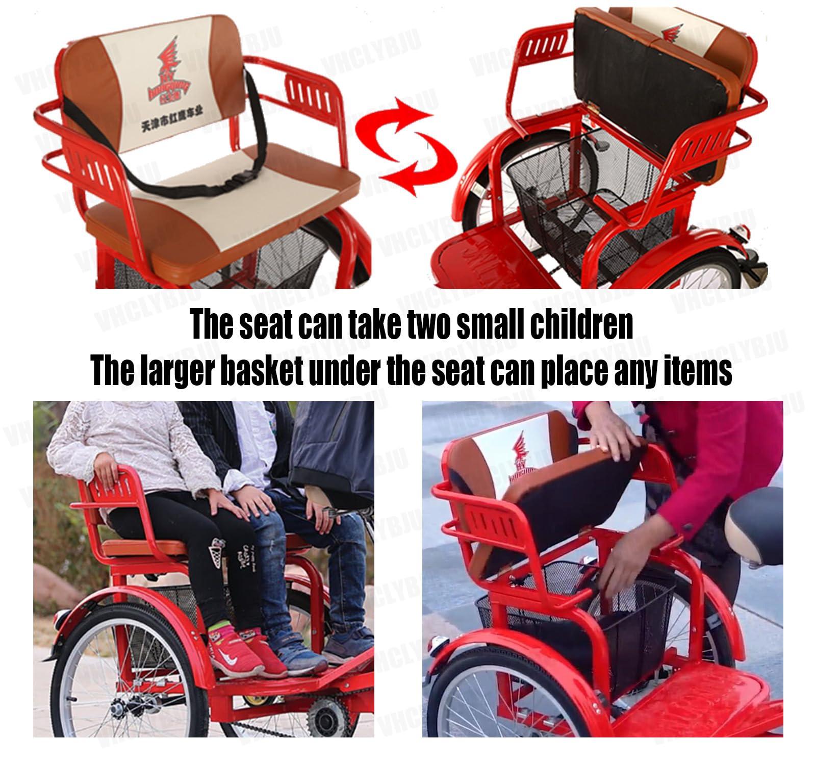 VHCLYBJU VHCLYBJU Adult Tricycle Folding 3 Wheel Bike for Women 20 inch Adult Tricycle with Child seat Trike Large Vegetable Basket Adult Tricycle Bicycle Shock-Absorbing Fork 3 Rounds for Seniors (Black)