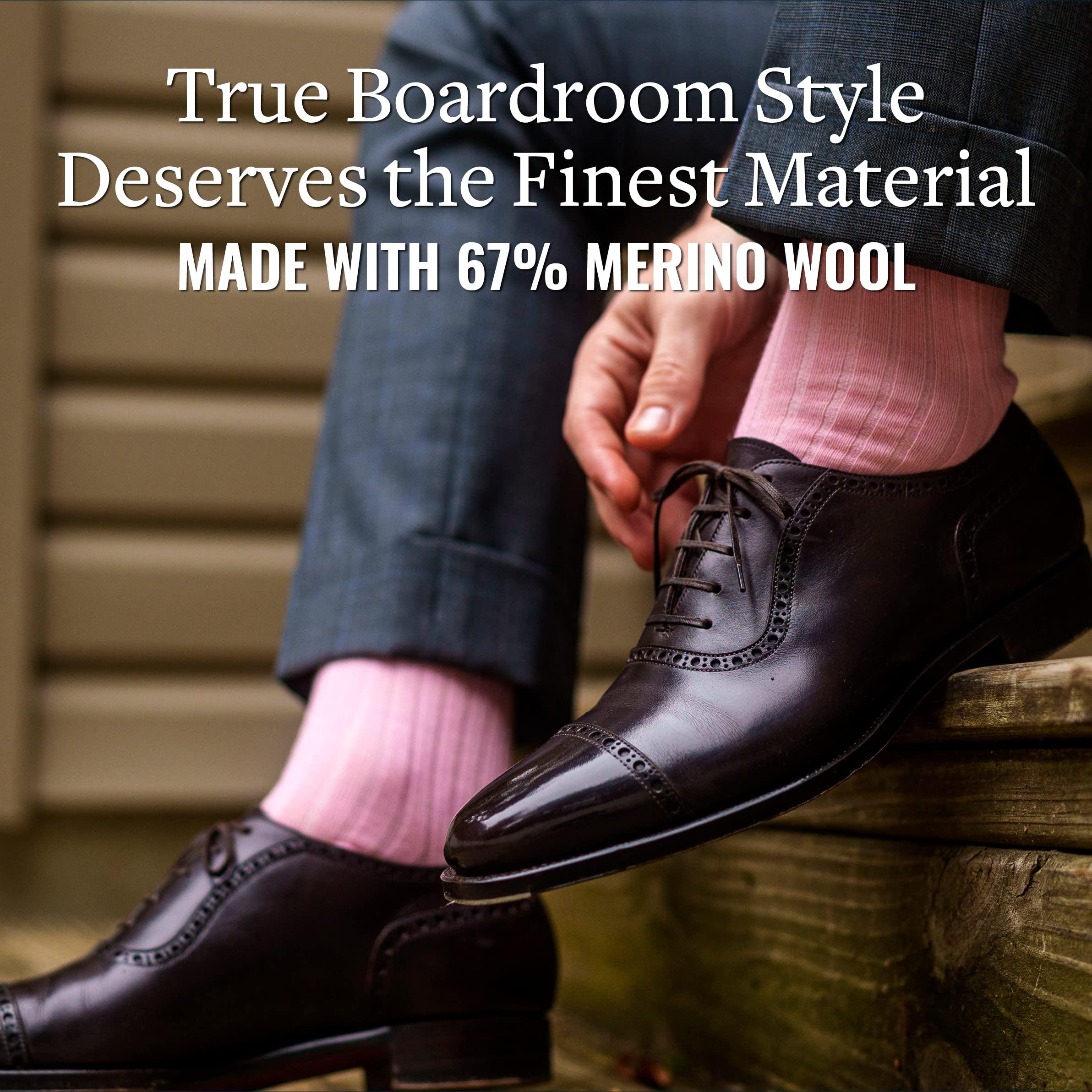 BoardroomSocks Merino Wool Dress Socks for Men Over-the-Calf, Ribbed Wool Dress Socks for Mens Size 8-12 Comfortable and Breathable Socks with Reinforced Heel and Toe by Boardroom Socks, Pink