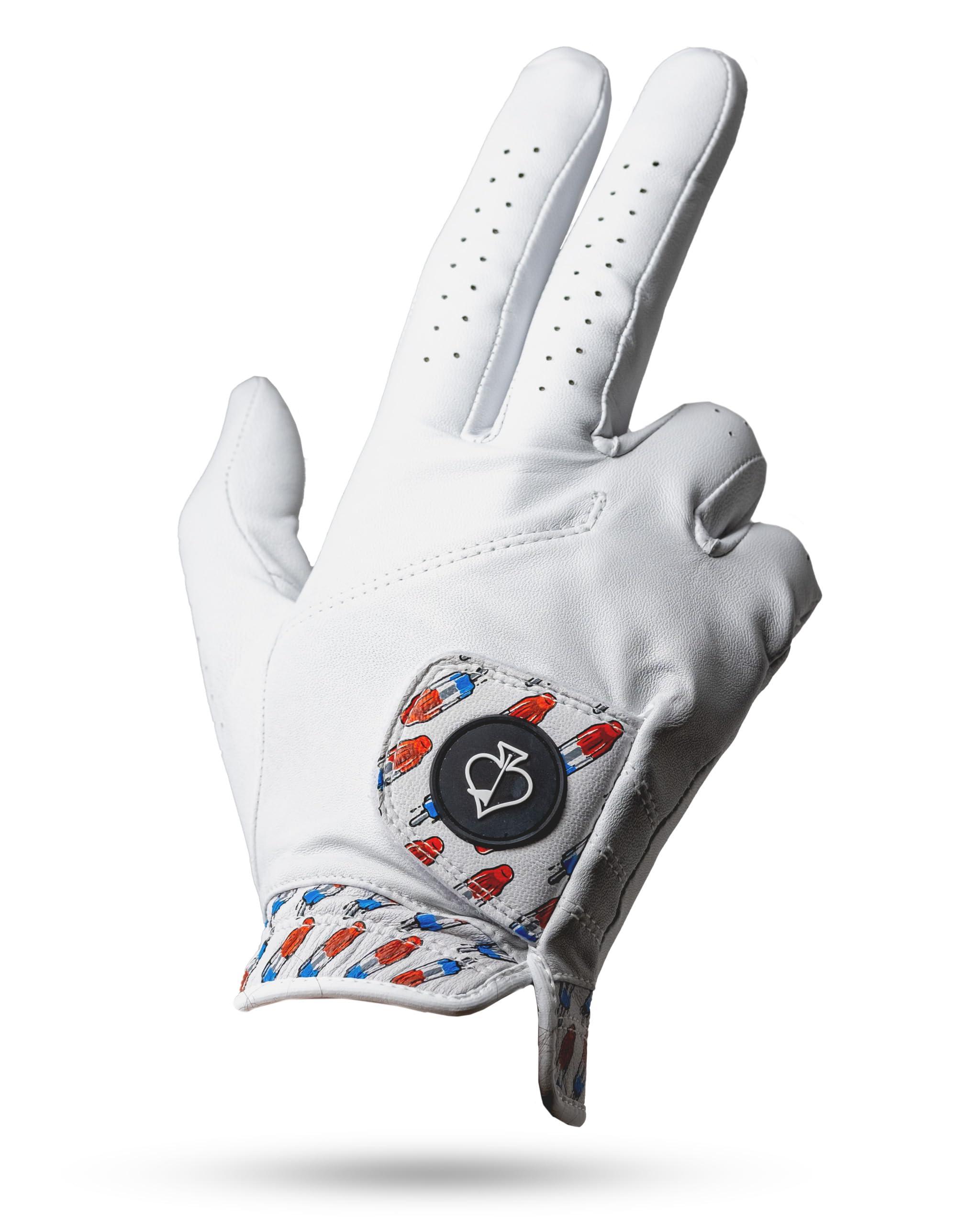 Pins & Aces Pins & Aces - Rocket Pop Golf Glove Design - Premium AAA Cabretta Leather, Long-Lasting Durable Tour Glove for Men or Women - Premium Leather Golf Glove Left & Right Hand (Large, Right)