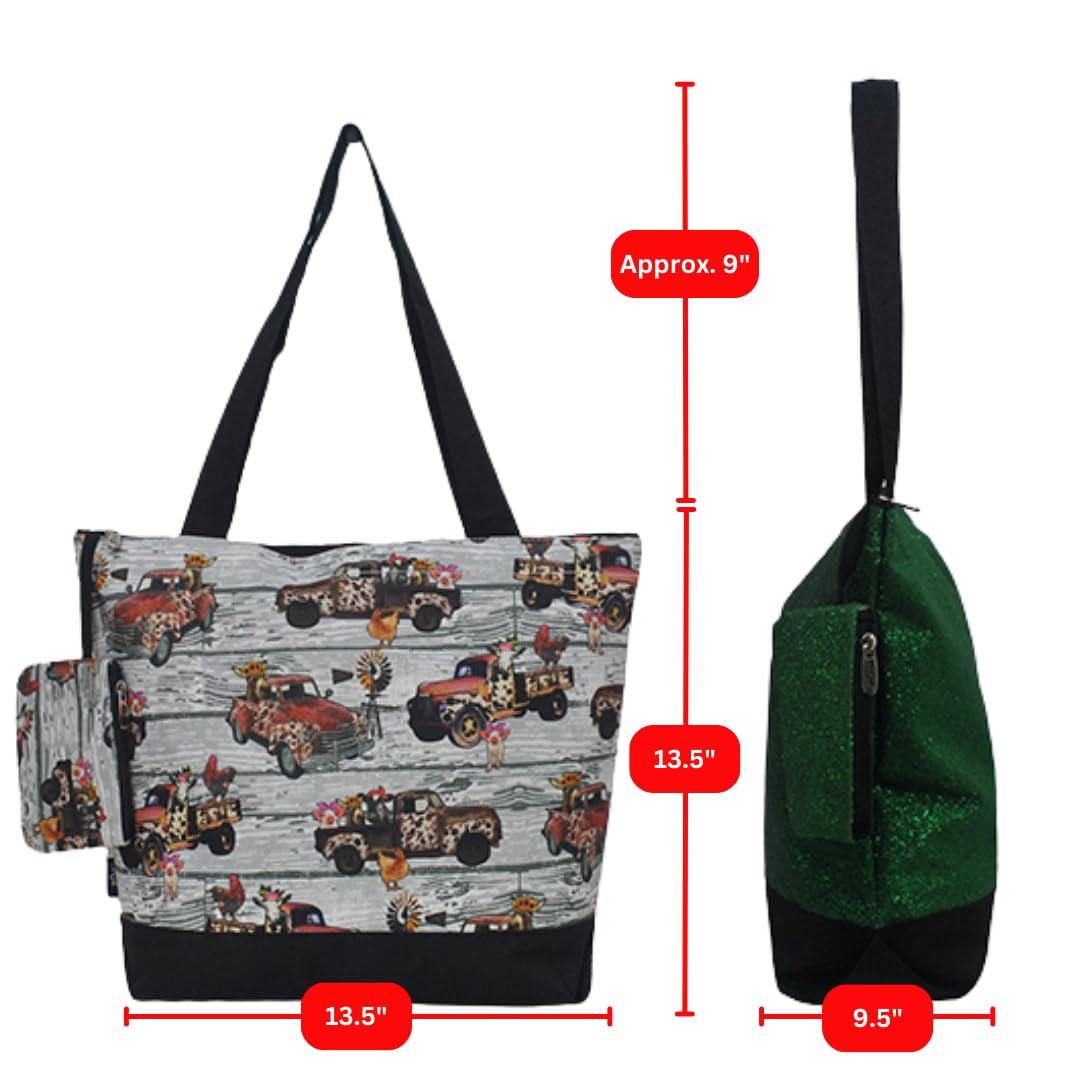 NGIL NGIL Medium Top Zipper Closure Canvas Tote Bag with Attached Matching Coin Purse For Moms and Nurses (Country Truck-Black)