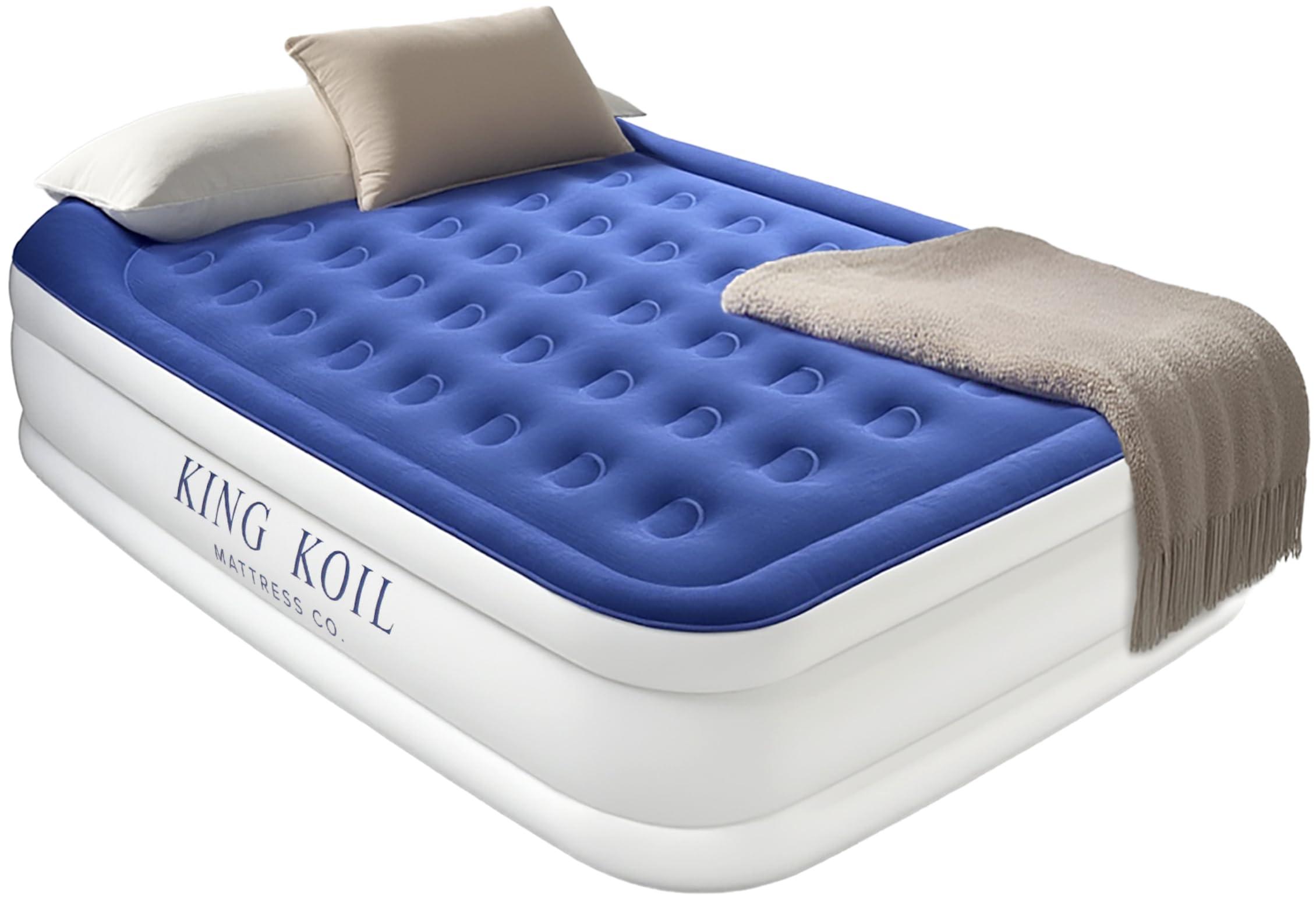 King Koil King Koil Luxury Queen Air Mattress with Built-in Pillow & Ultra-Fast Built-in High-Speed Pump, 20 Inflatable Premium Airbed, Waterproof, Adjustable Firmness, 1-Year Manufacturer Warranty