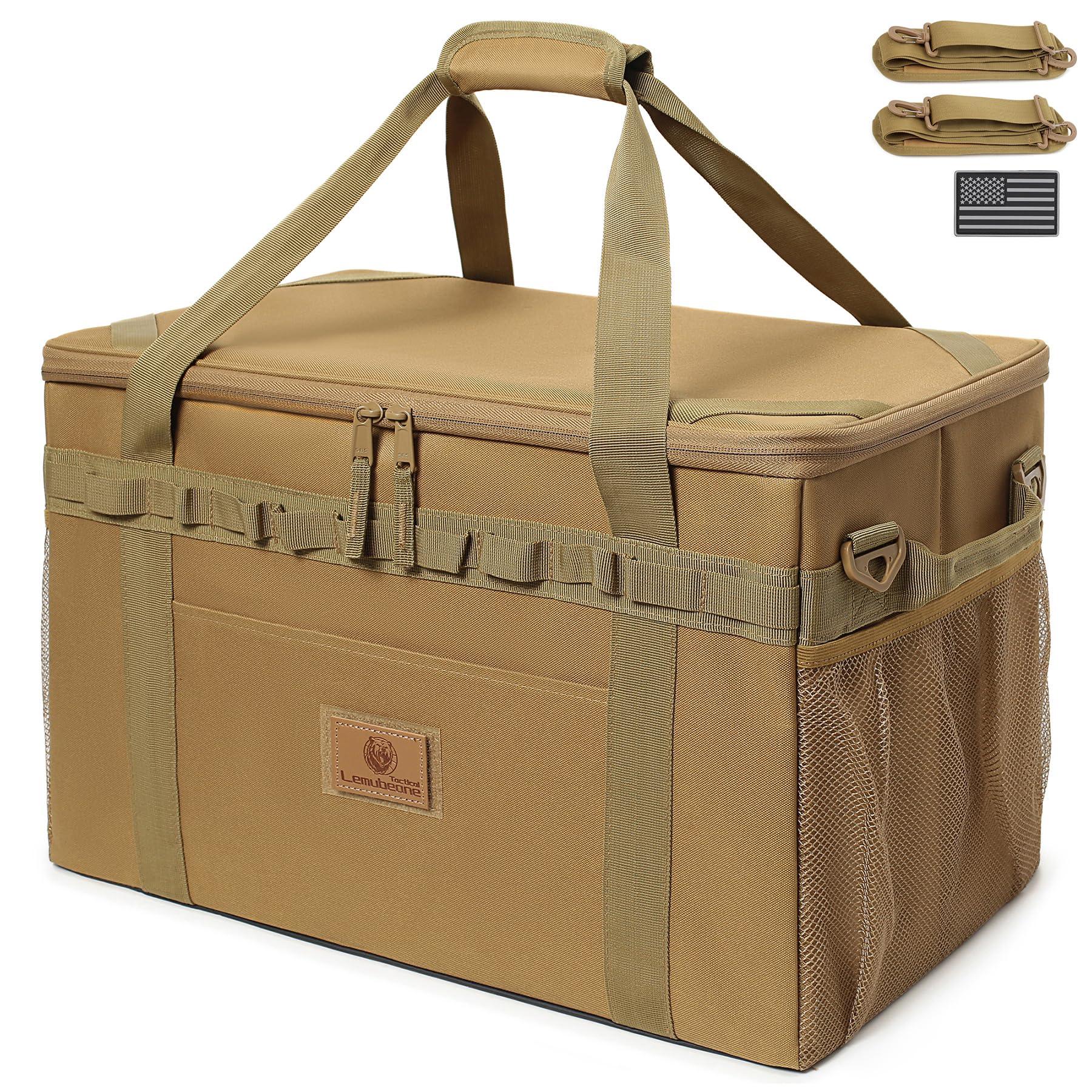 Lemubeane Lemubeane Tactical Camping Storage Bag Utility Tote Bag Organizer with Axe Holder & Shoulder Strap (Coyote Brown, X-Large (57L))