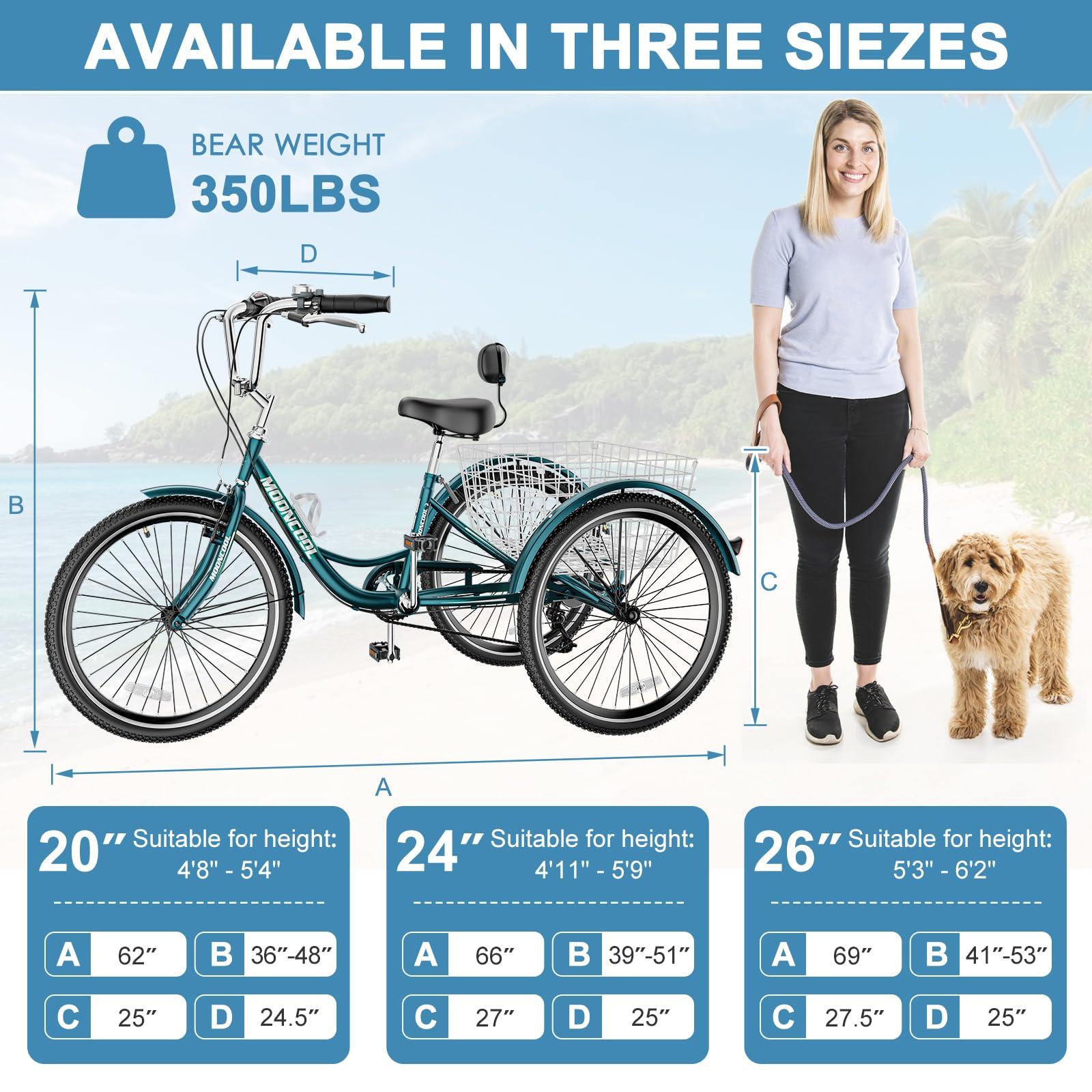LILYPELLE LILYPELLE Adult Tricycles 7 Speed, 3 Wheel Bikes Adult Trikes 20/24/26 inch, Three-Wheeled Bicycles Cruise Trike with Shopping Basket for Seniors, Women, Men