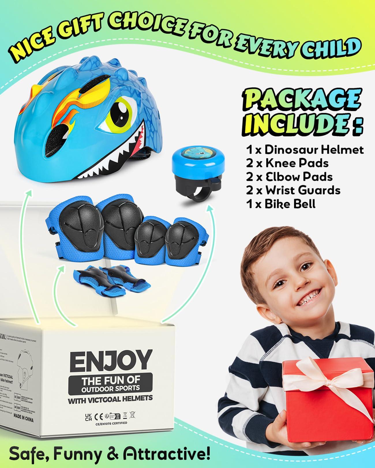 VICTGOAL VICTGOAL Toddler Kids Bike Helmet Lightweight 3D Children Bicycle Helmet for Boys and Girls Age 3-8 for Multi-Sport Scooter Cycling Skating (Blue-Set with Bell)