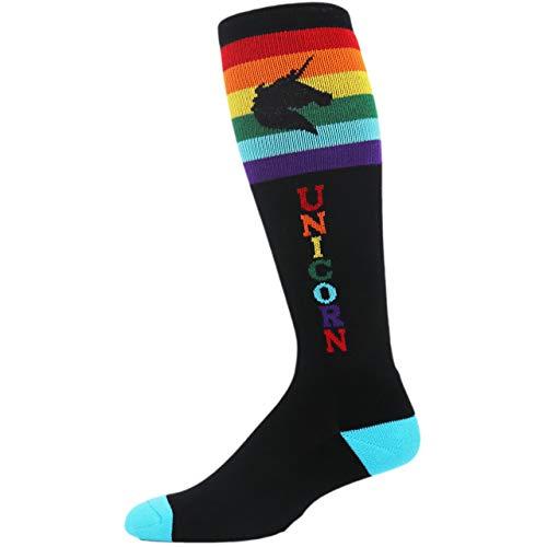 MOXY SOCKS MOXY Socks Black and Rainbow Super Unicorn! Fitness Knee-High Socks