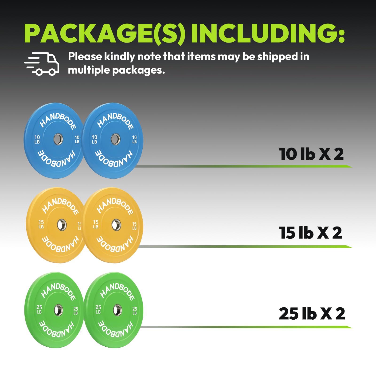 HANDBODE HANDBODE Bumper Plates Olympic Weight Plates, Colored Rubber plate for Weight Lifting and Strength Training 100LB