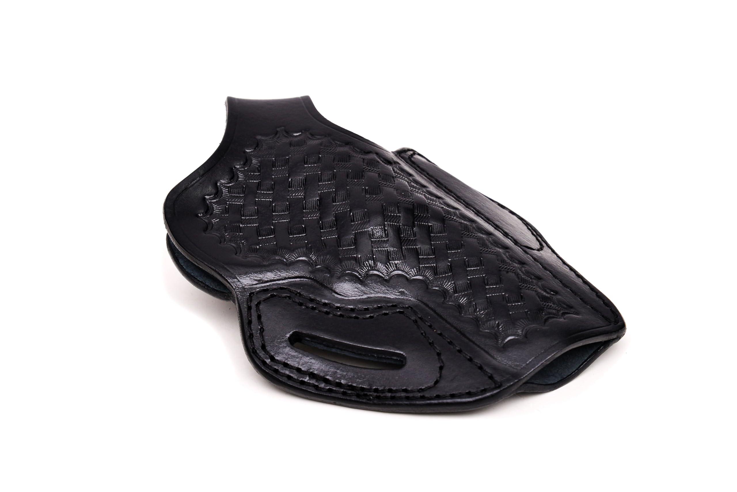 PulsarHolster Premium Leather Holster with Safety Lock fits S&W Models 686 586 10 19 60 66 637 640 642 340PD 360PD, Basket Weave Handmade, Right Handed, PulsarHolster (Black, S&W Model 10 5\" nch)