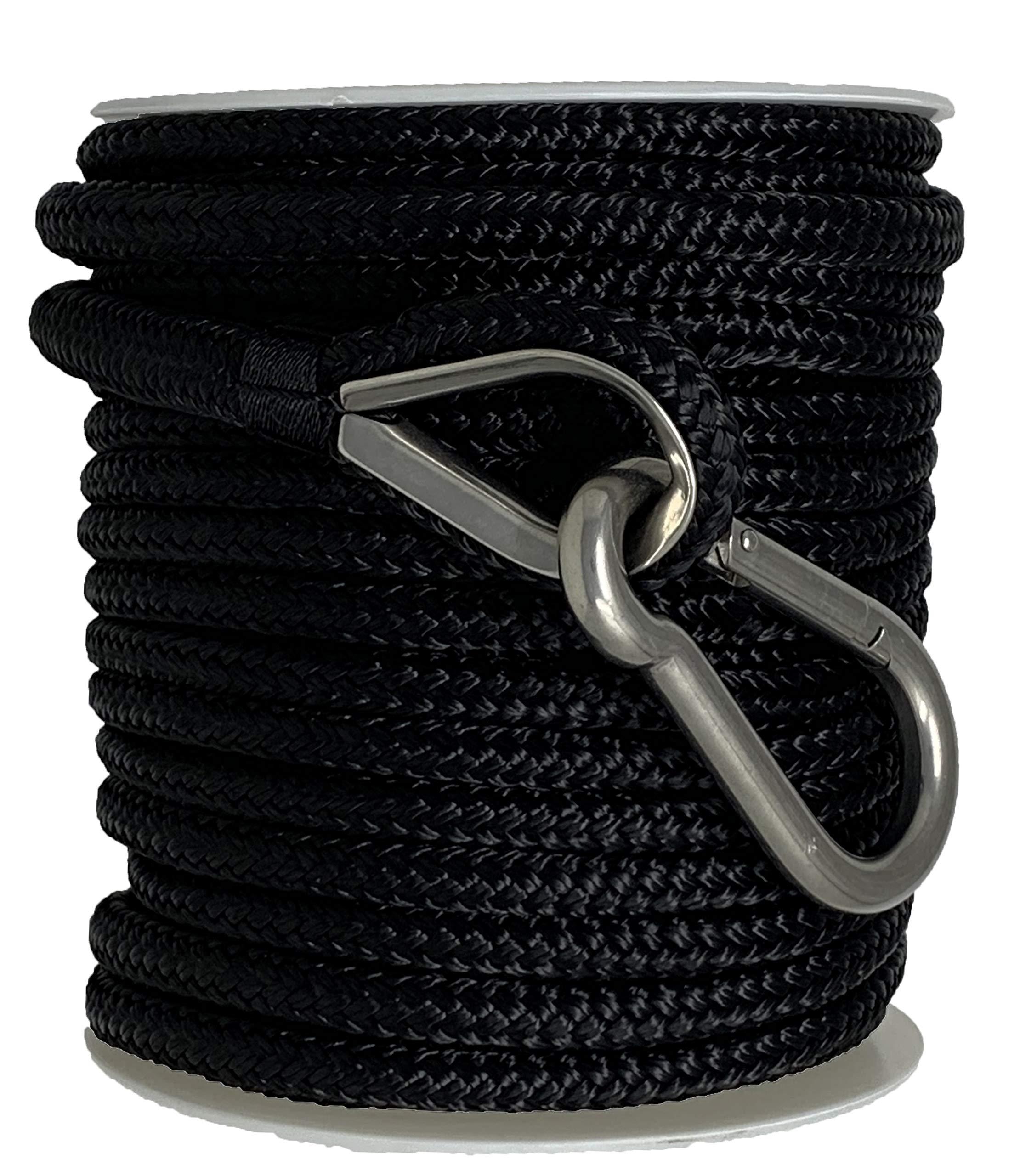Rainier Supply Co Rainier Supply Co. Boat Anchor Line - 100 ft x 3/8 inch Anchor Rope - Double Braided Nylon Anchor Boat Rope with 316SS Thimble and Heavy Duty Marine Grade Snap Hook - Black