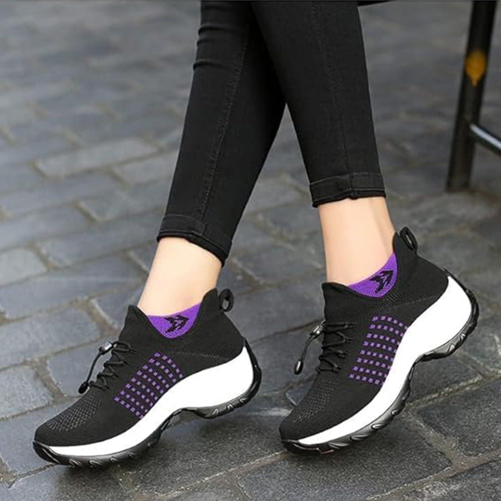 NineFit Basics Comfortwear Ortho Stretch Cushion Shoes for Women,Comfort Wear Ortho Shoes,Comfortorthowear Shoes for Women Plantar Fasciiti (BIack,7)