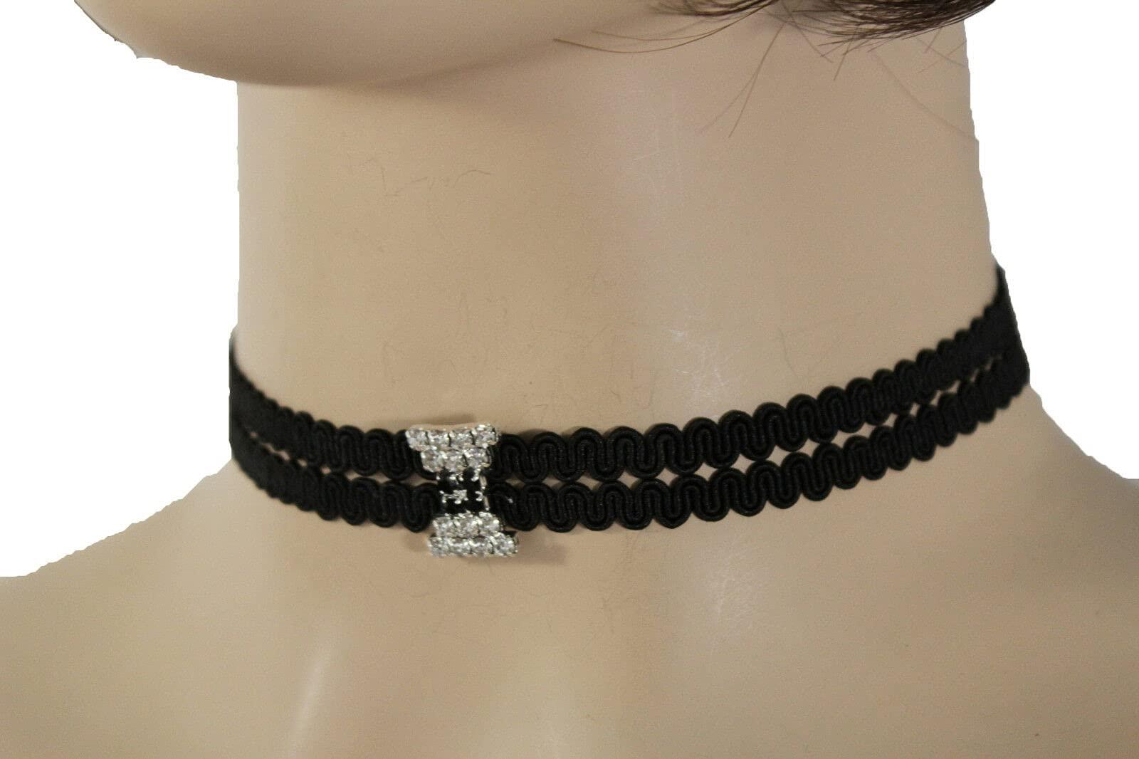 Wholesale Fashion Necklaces Women Skinny Narrow Black Choker Necklace Silver Pendant Dressy Statement Chunky Necklace