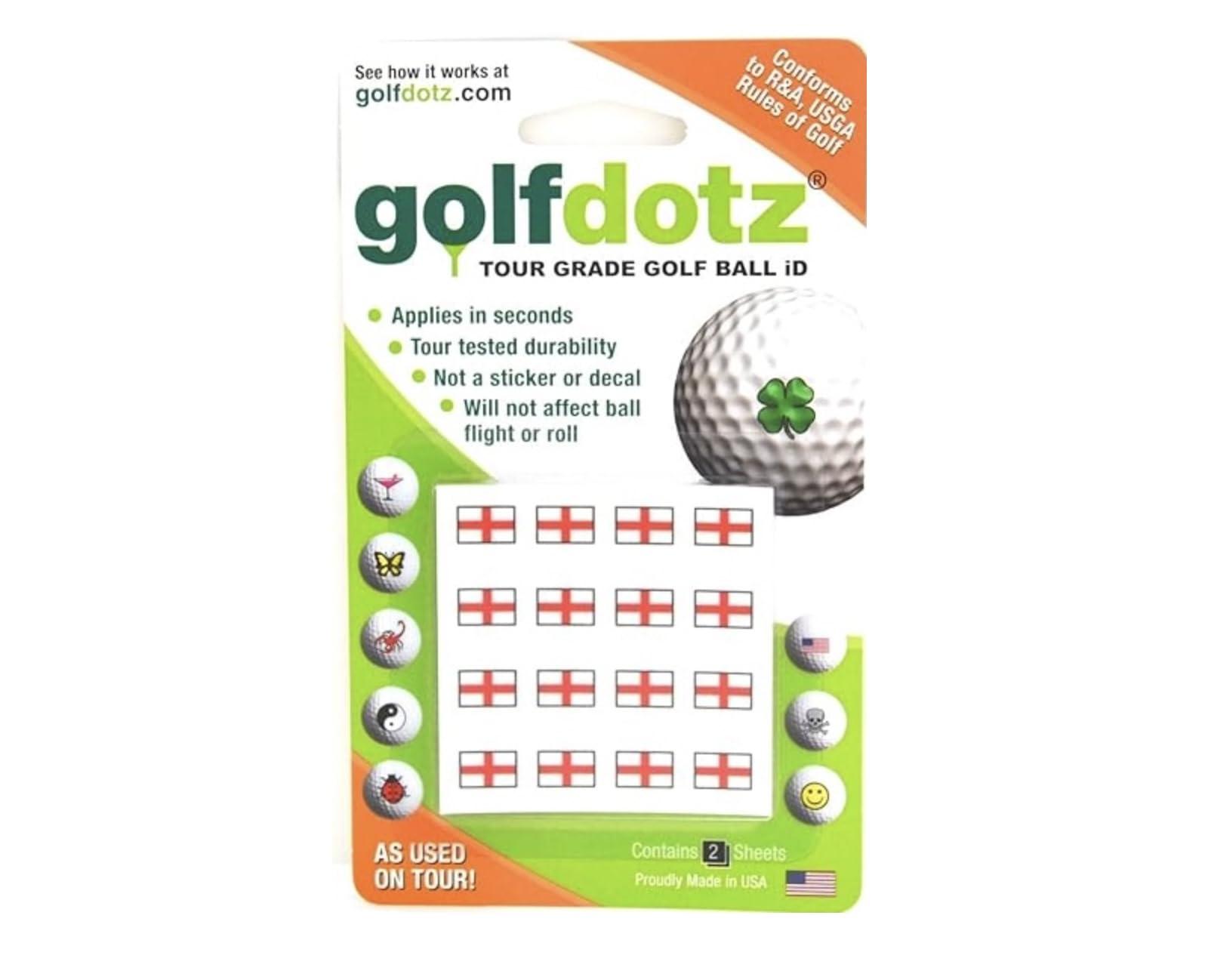 Golfdotz Golfdotz - Golf Ball Markers, Unique Golf Ball Stamps and Golf Ball Stickers for Marking Golf Balls, Durable Golf Ball Decals, Golf Accessories for Men and Women, St. George\'s Cross (32 Count)