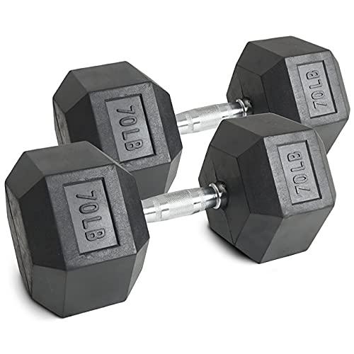 Titan Fitness Titan Fitness 45 LB Pair Free Weights, Black Rubber Coated Hex Dumbbell, Ergonomic Cast Iron Handle, Strength Training