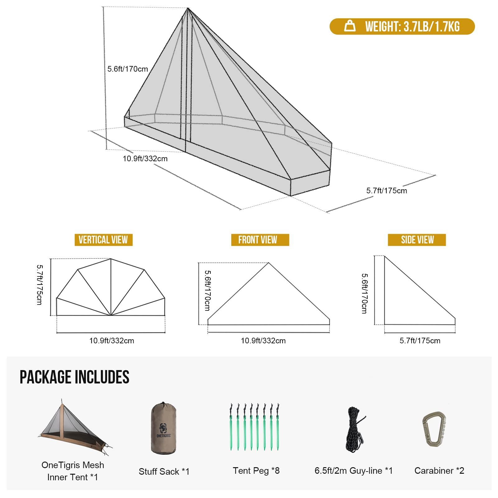 OneTigris OneTigris Rock Fortress Hot Tent with Stove Jack, 4 Season, 4-6 Person Tipi Tent, Family Tent for Camping Backpacking Hunting Fishing Waterproof Wind-Proof (Half Inner Tent)