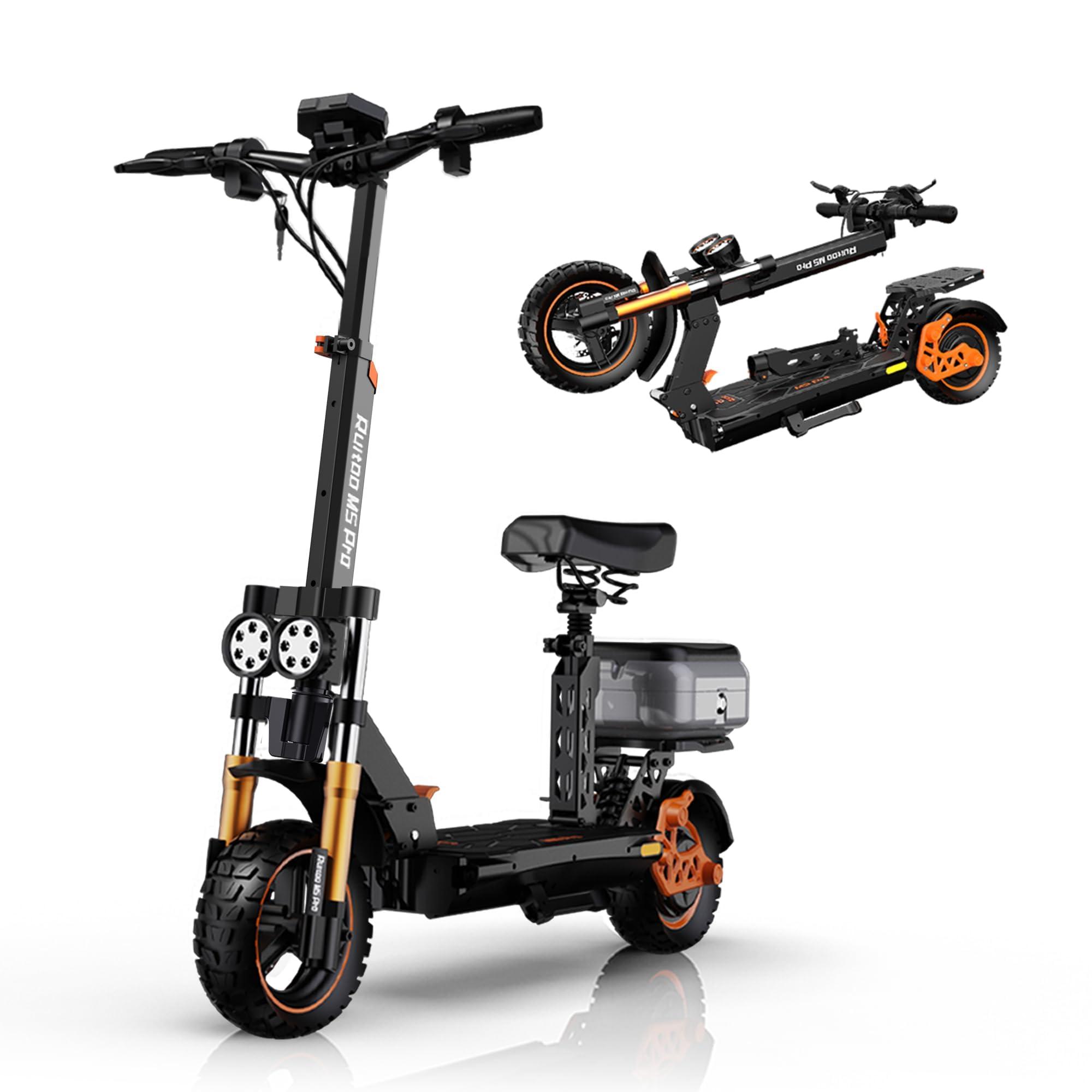 Ruitoo Ruitoo Electric Scooter for Adults, 34 Mph Top Speed, 50 Miles Max Range,1000W Motor, Dual Suspension Braking System Folding E-Scooter with LED Lights & Off-Road Tires Support Return
