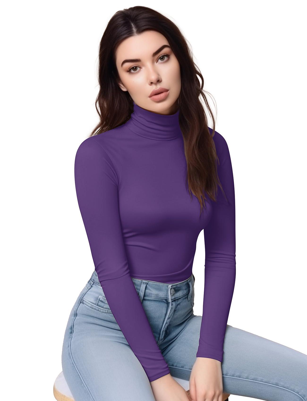 Zengjo Turtlenecks for Women Lightweight(Purple,S)