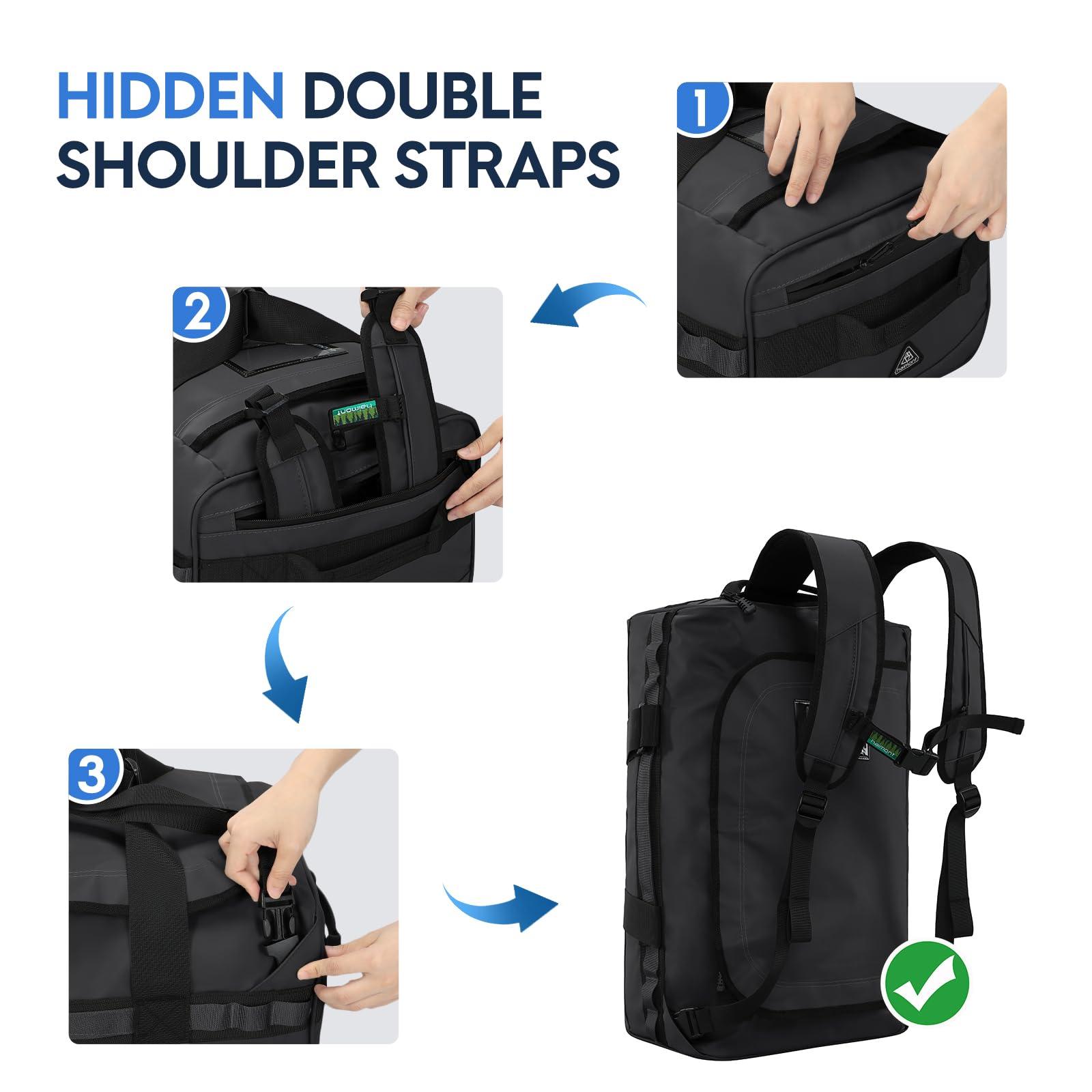 Haimont Haimont Travel Duffel Backpack Bag 60L for Men Large Sports Duffle Bags with Backpack Straps for Hiking Camping Gym Workout, Water Resistant, Black