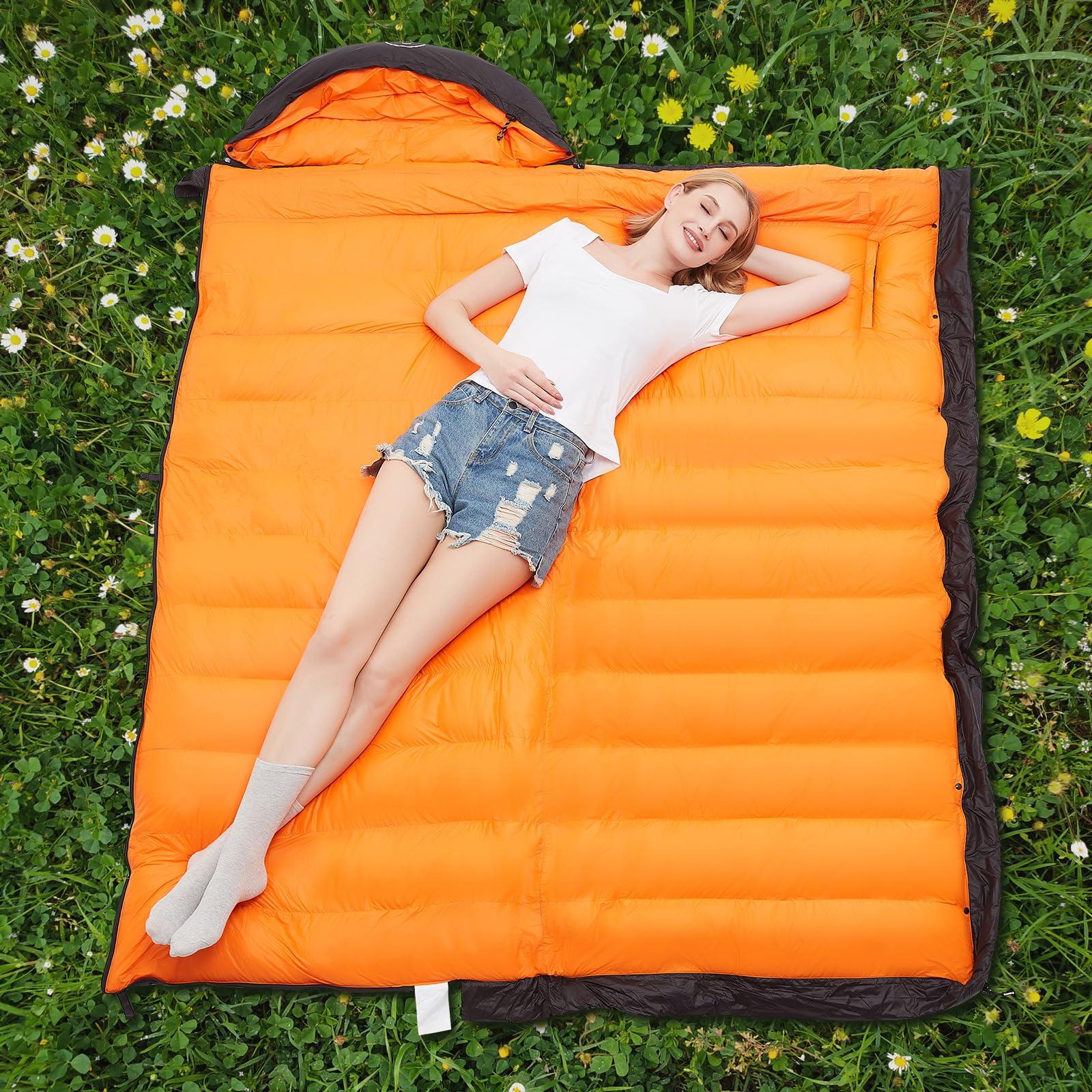 OMVMO OMVMO 0 20 Degrees F Down Sleeping Bag for Adults,4 Season Envelope Down Fiber Sleeping Bag for Backpacking Camping,Wearable Sleeping Bag with Arm Holes,Move Freely While Wearing.Ultralight,Compact.