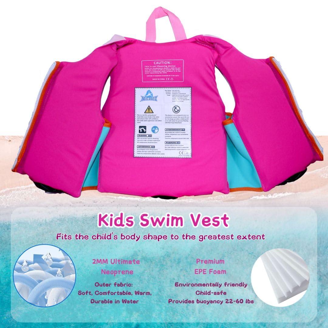 Agicogeo Kids Swim Vests Pool Toddler for 24-64lbs/3-9 Years, Adjustable Swimming Jacket Floaties Aid for Children, Boys Girls Learn to Swim (Pink, M ((35-48 lbs/5-7 yrs))
