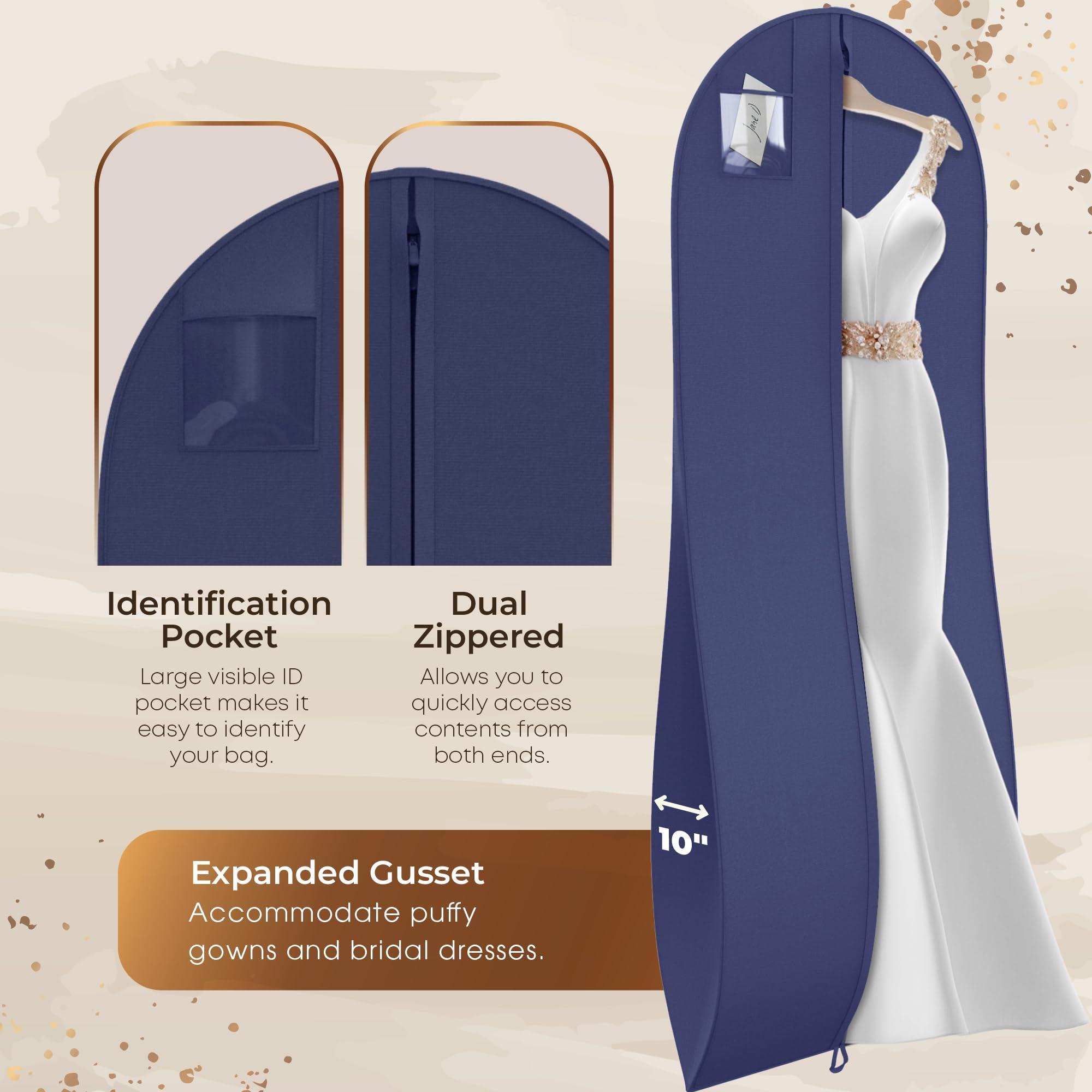 YOUR BAGS GARMENTUM Your Bags Dress Bag for Gowns & Formal Dresses - 72" Extra Long Garment Bag for Hanging Clothes & Travel Women - Large Wedding Dress Garment Bags - 10" Gusset (Navy)
