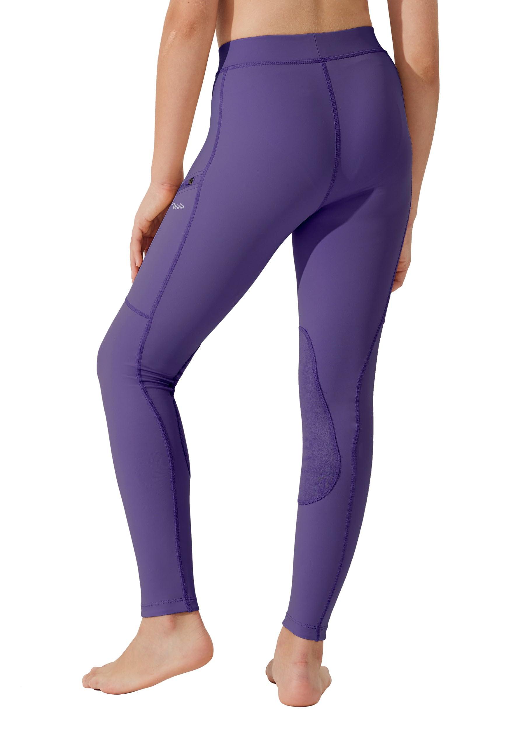 Willit Willit Girls Horse Riding Pants Tights Kids Equestrian Breeches Knee-Patch Youth Schooling Tights Zipper Pockets Purple XS