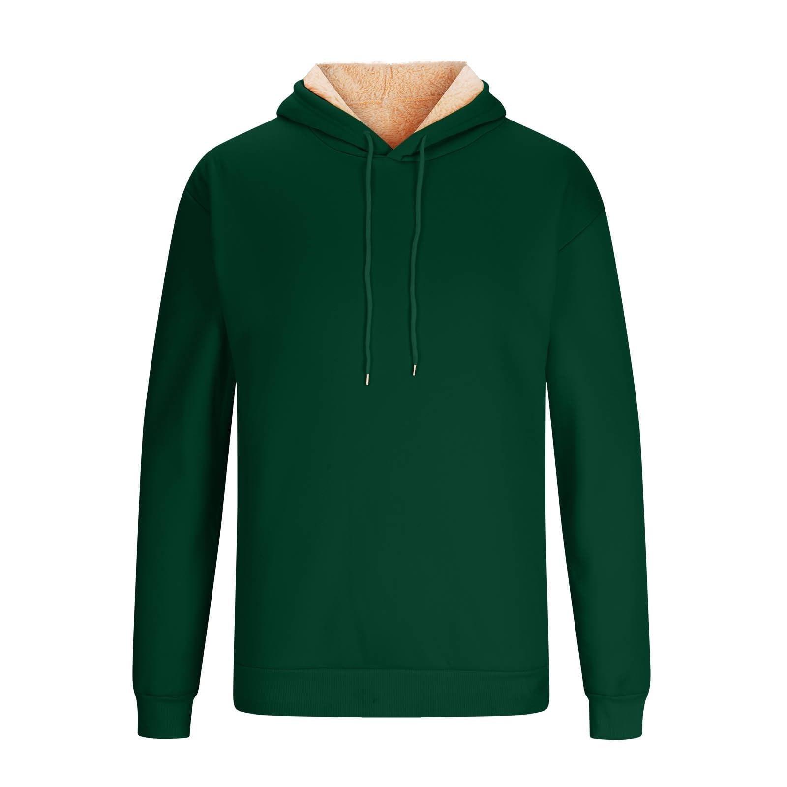 SXMURP Sales Today Clearance, Sherpa Pullover Fleece Lined Jacket Men Cotton Hoodies For Men Men'S Casual Fleece Sherpa Lined Hoodie Winter Warm Pullover Hooded Sweatshirt Dark Green Large