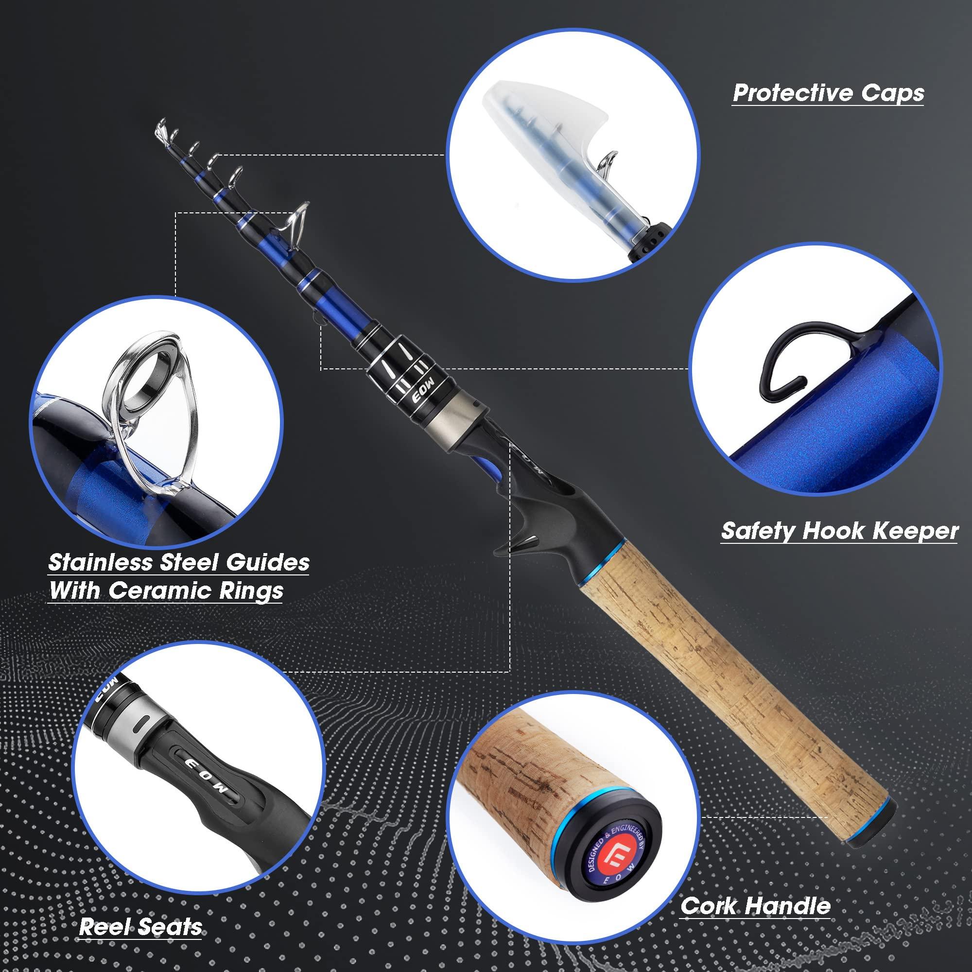 EOW EOW XPEDITE PRO Portable Telescopic Casting and Spinning Fishing Rods, 24T Carbon Blanks & Solid Carbon Tip, Cork Handle, Travel Rod, Short Collapsible Rods