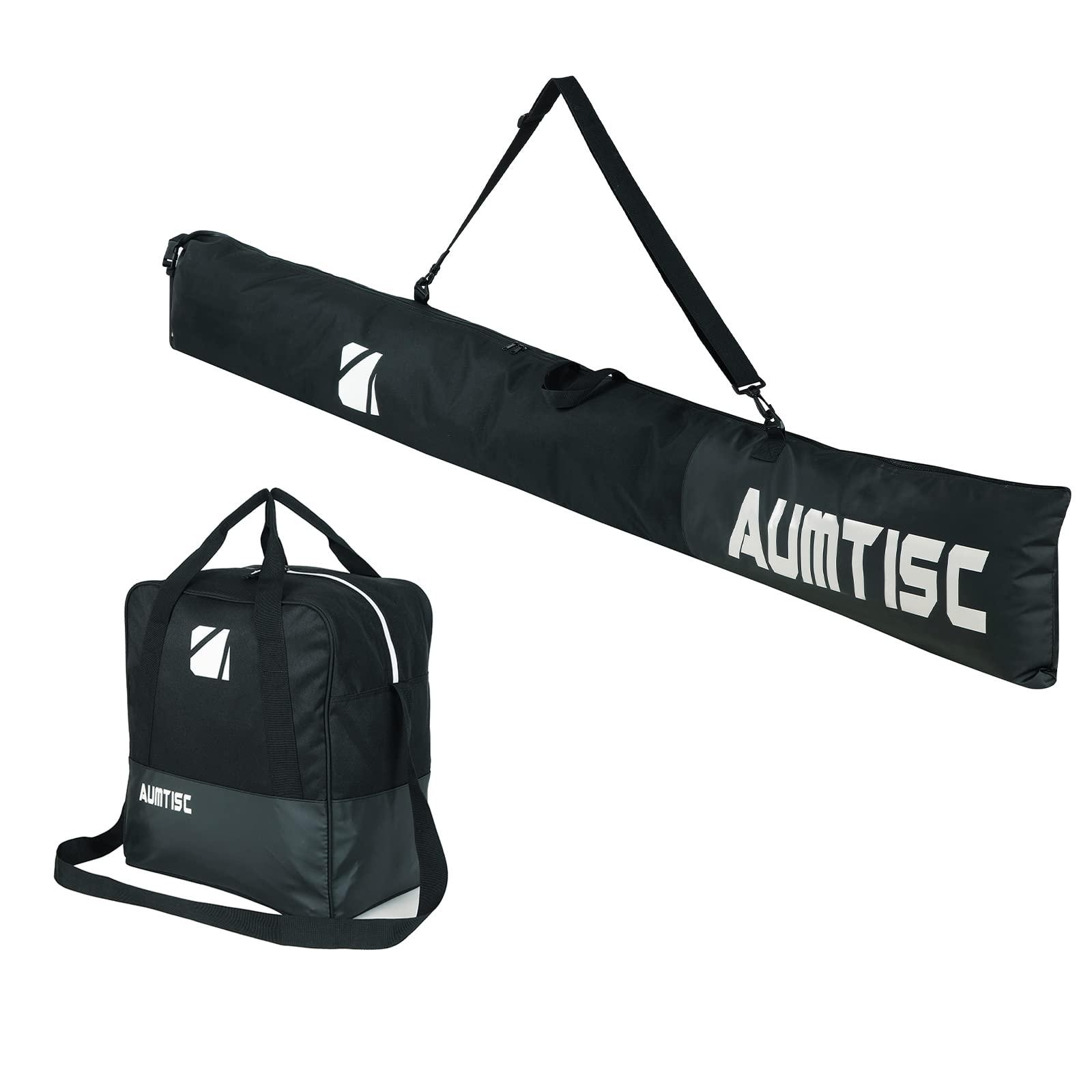 AUMTISC AUMTISC Ski Bags Padded 2 Piece Ski and Boot Bag Combo for Air Travel Flying Ski Boots Size 13 Adjustable Length Skis Bag Up to 200cm (White)