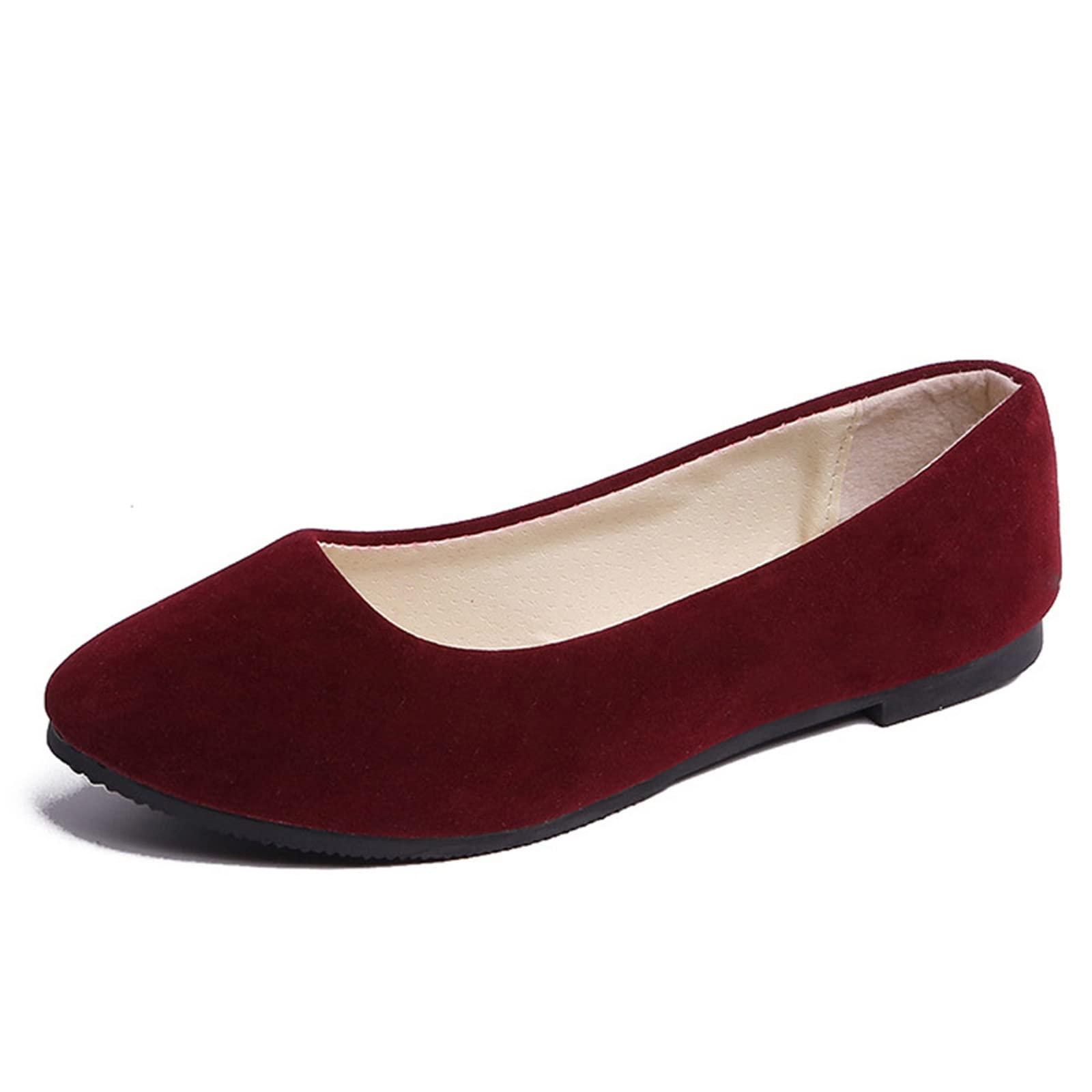 NineFit Basics Ballet Flats for Women, Women Cute Slip On Ballet Shoes Soft Solid Classic Pointed Toe Flats Wine,7.5