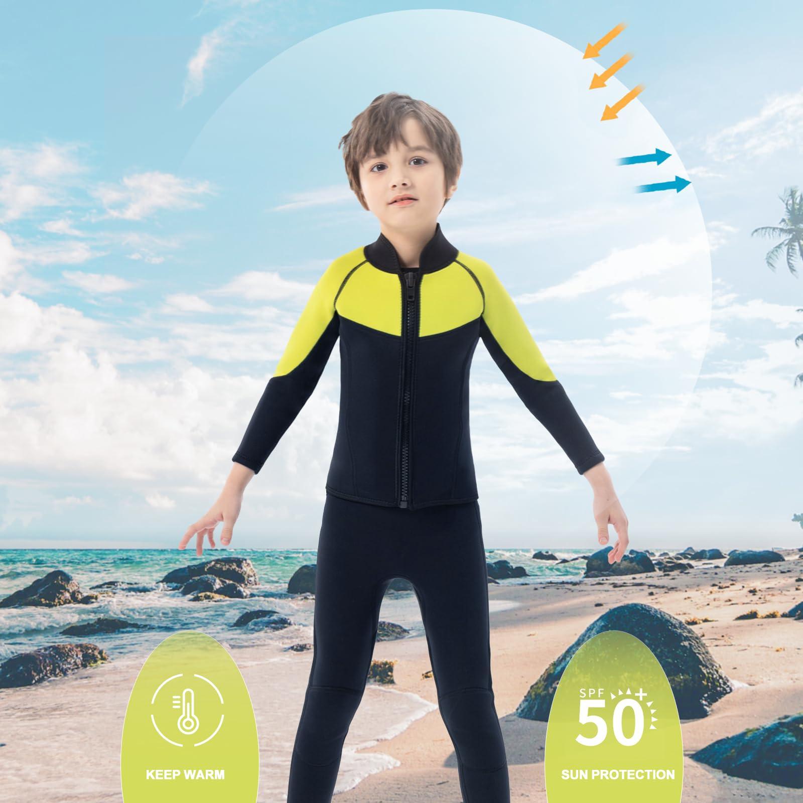 INTBOSS Intboss Kids Wetsuit Top 3mm Wet Suit Jacket for Boys and Girls 3T 4 T Toddlers Wetsuit Jacket 2mm Youth Size 6-14