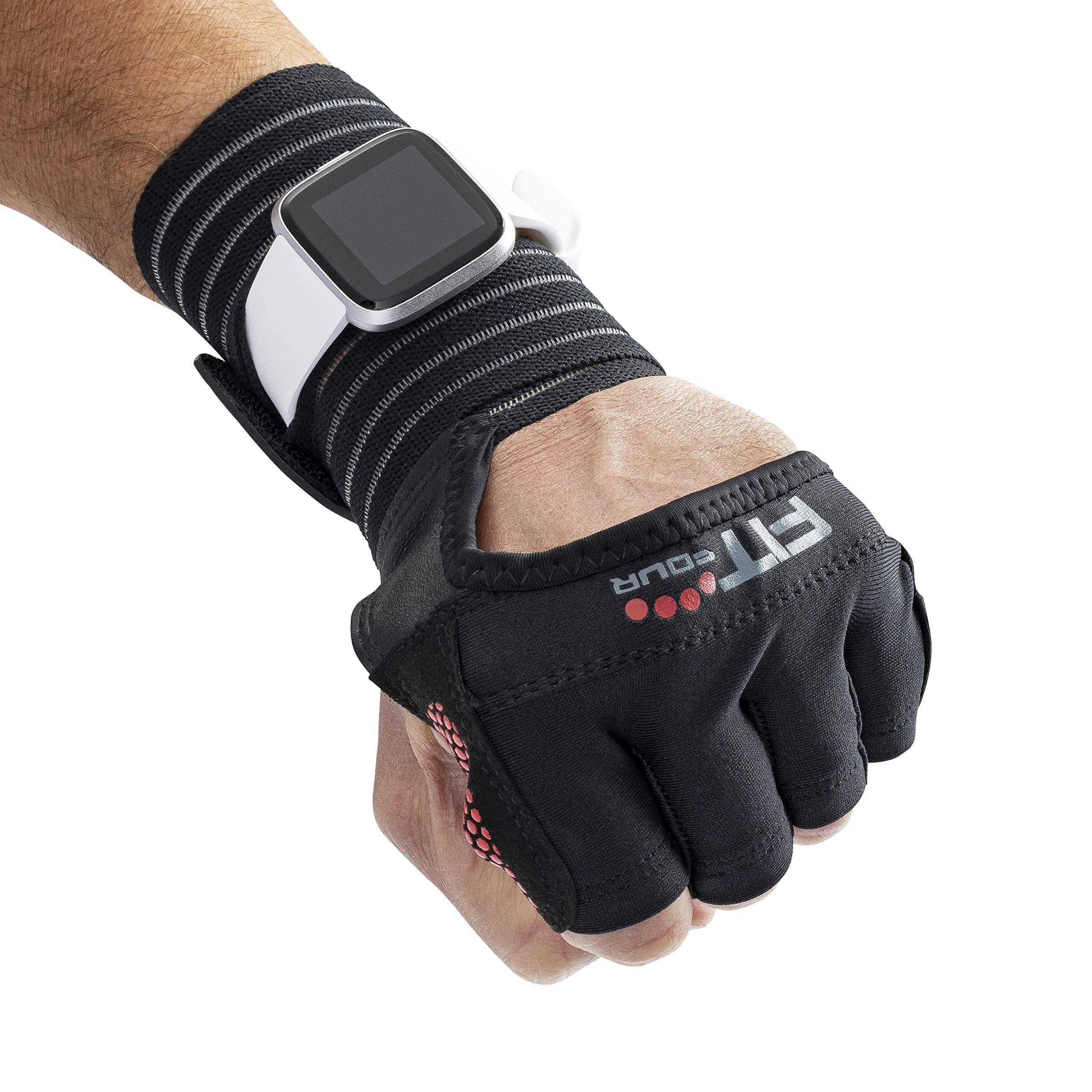 Fit Four Fit Four OCR Slit Grip Gloves Obstacle Course Racing & Mud Run Hand Protection | Wrist Support with Slit for Fitness Watch (Black/Red, Small)